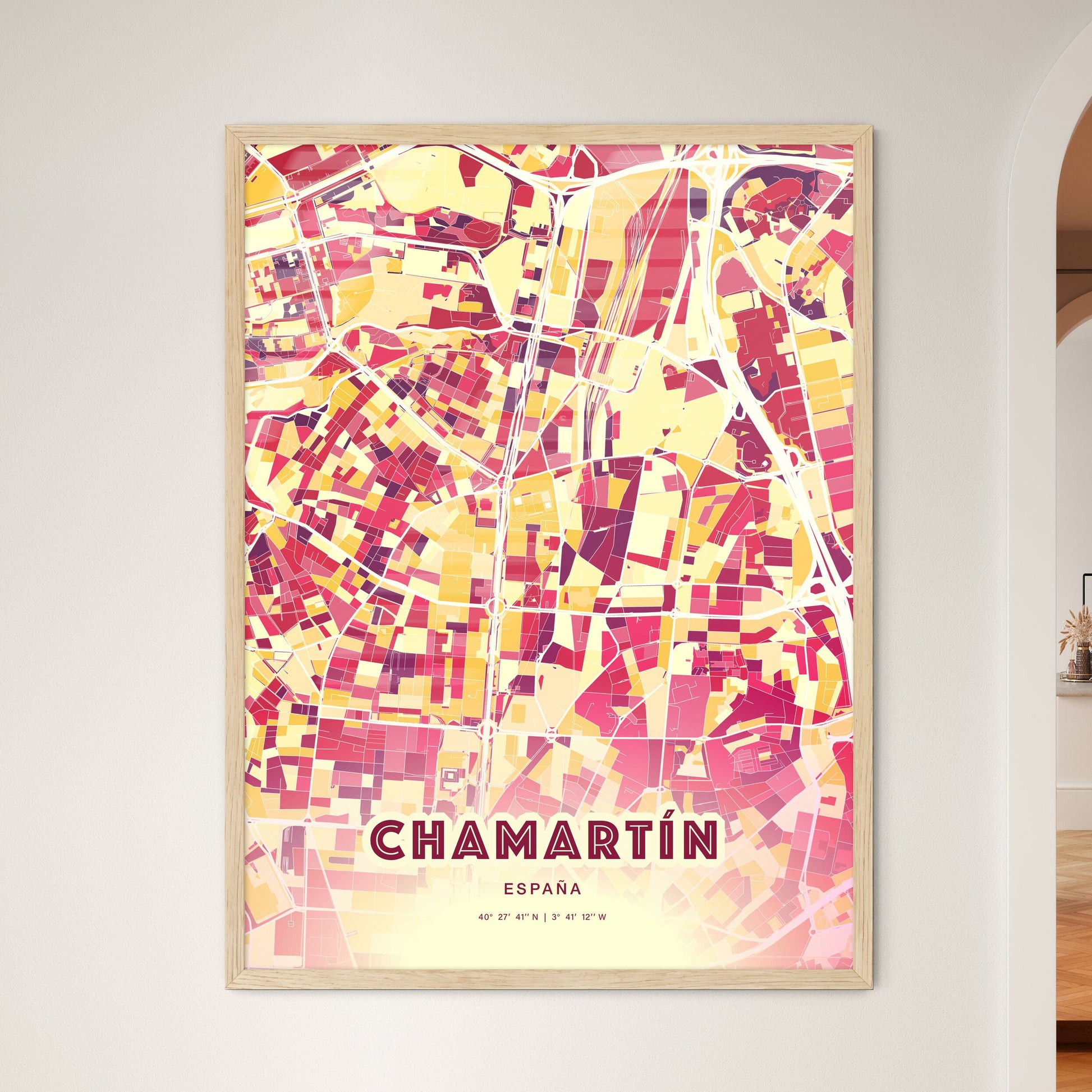 Colorful CHAMARTÍN SPAIN Fine Art Map Hot Red