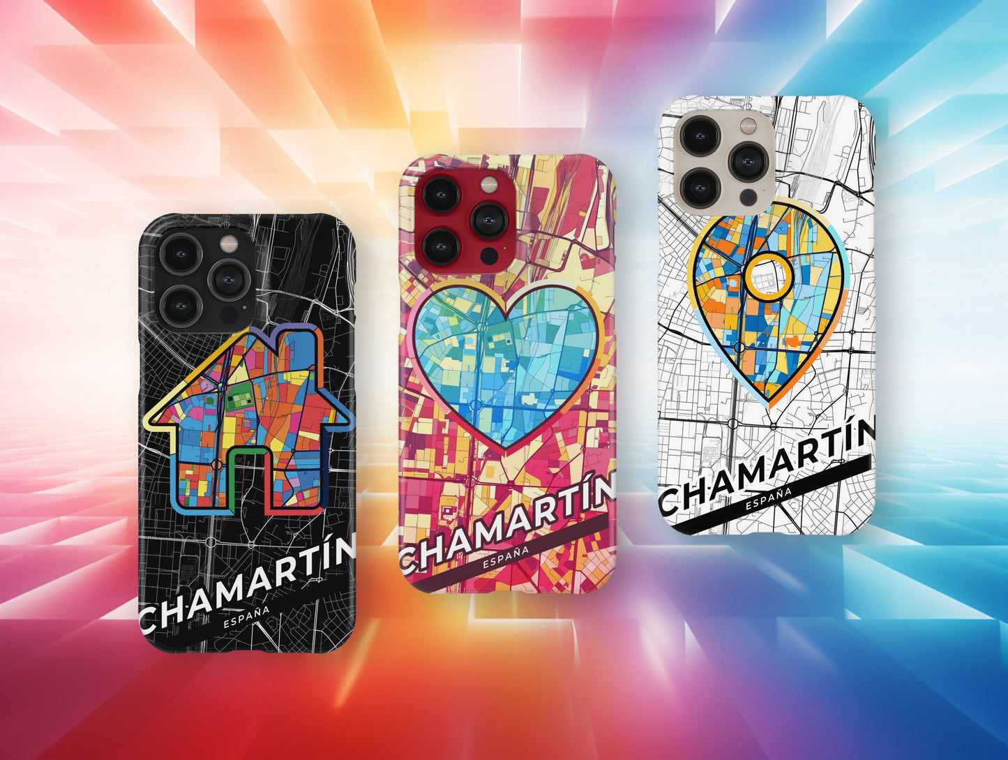 Chamartín Spain slim phone case with colorful icon. Birthday, wedding or housewarming gift. Couple match cases.