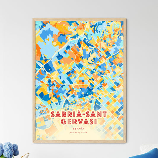 Colorful SARRIÀ-SANT GERVASI SPAIN Fine Art Map Blue Orange