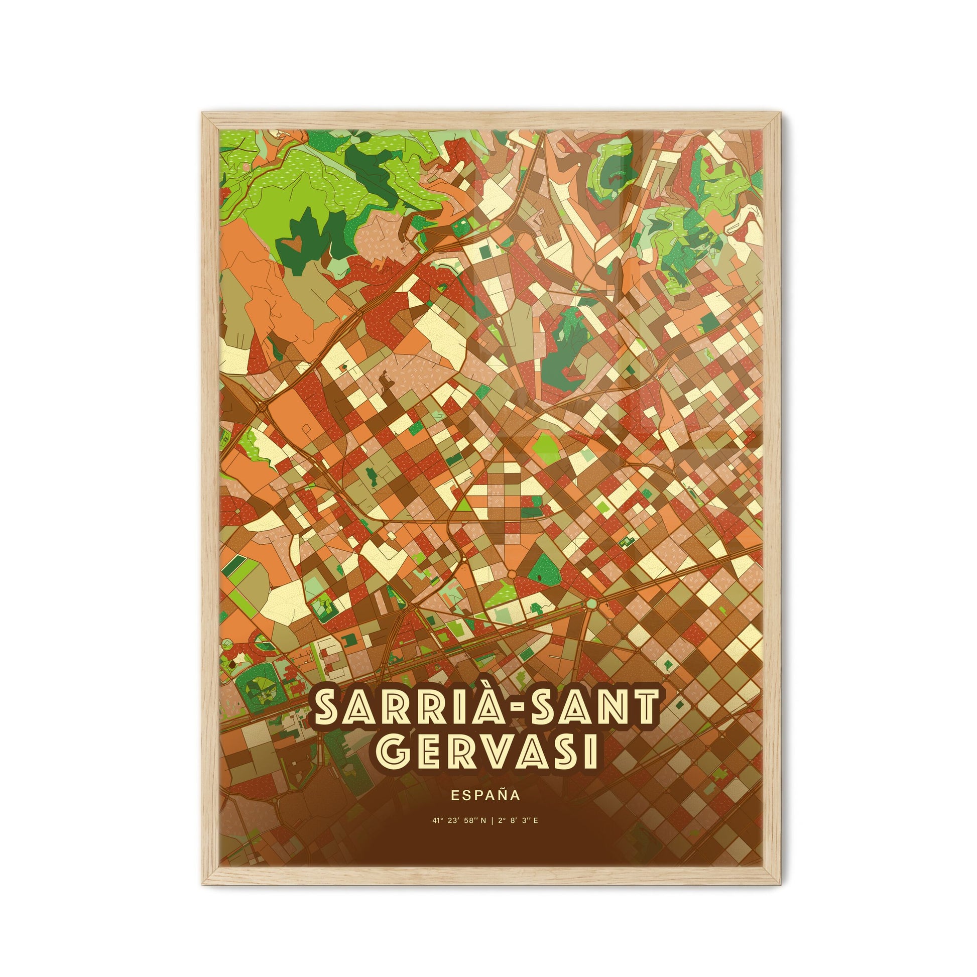 Colorful SARRIÀ-SANT GERVASI SPAIN Fine Art Map Farmhouse