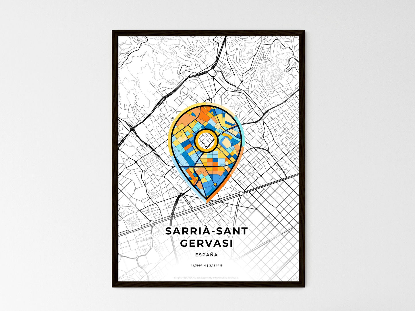 Sarrià-Sant Gervasi Spain wedding art map with pointer icon