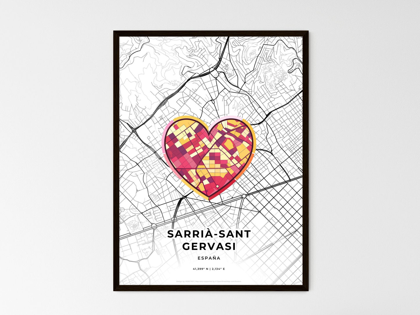 Sarrià-Sant Gervasi Spain wedding art map with heart icon