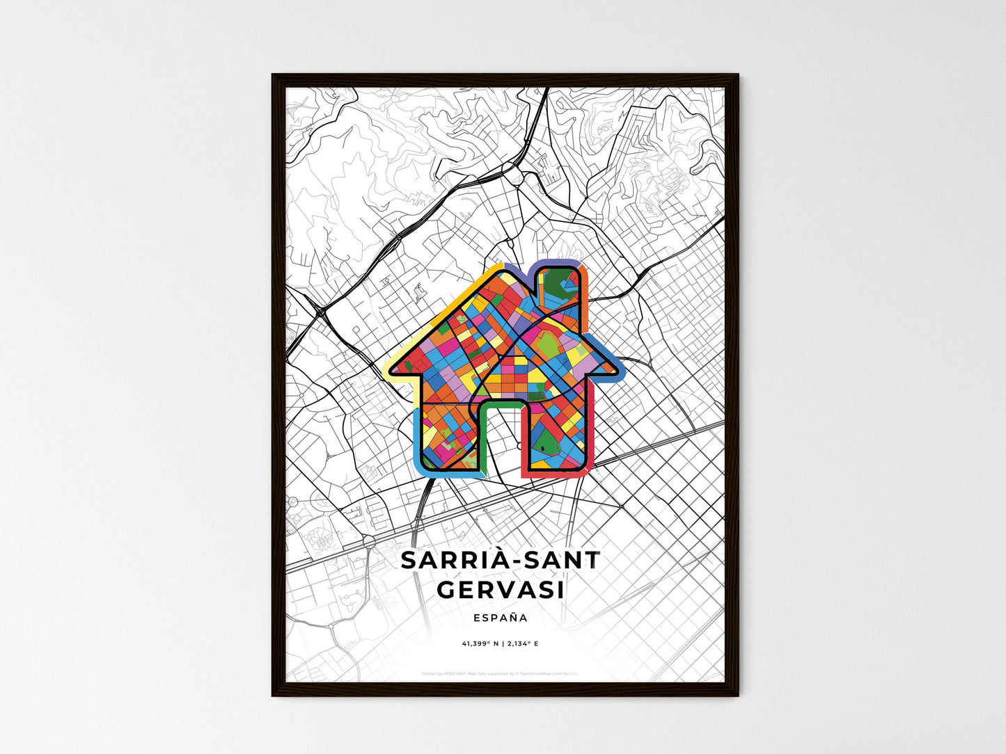 Sarrià-Sant Gervasi Spain wedding art map with home icon