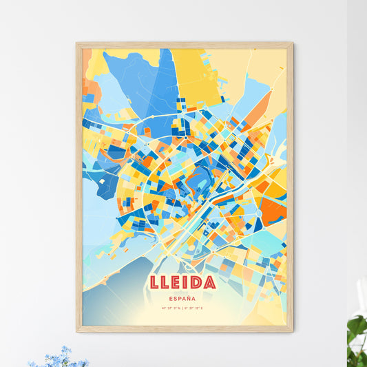 Colorful Lleida Spain Fine Art Map Blue Orange