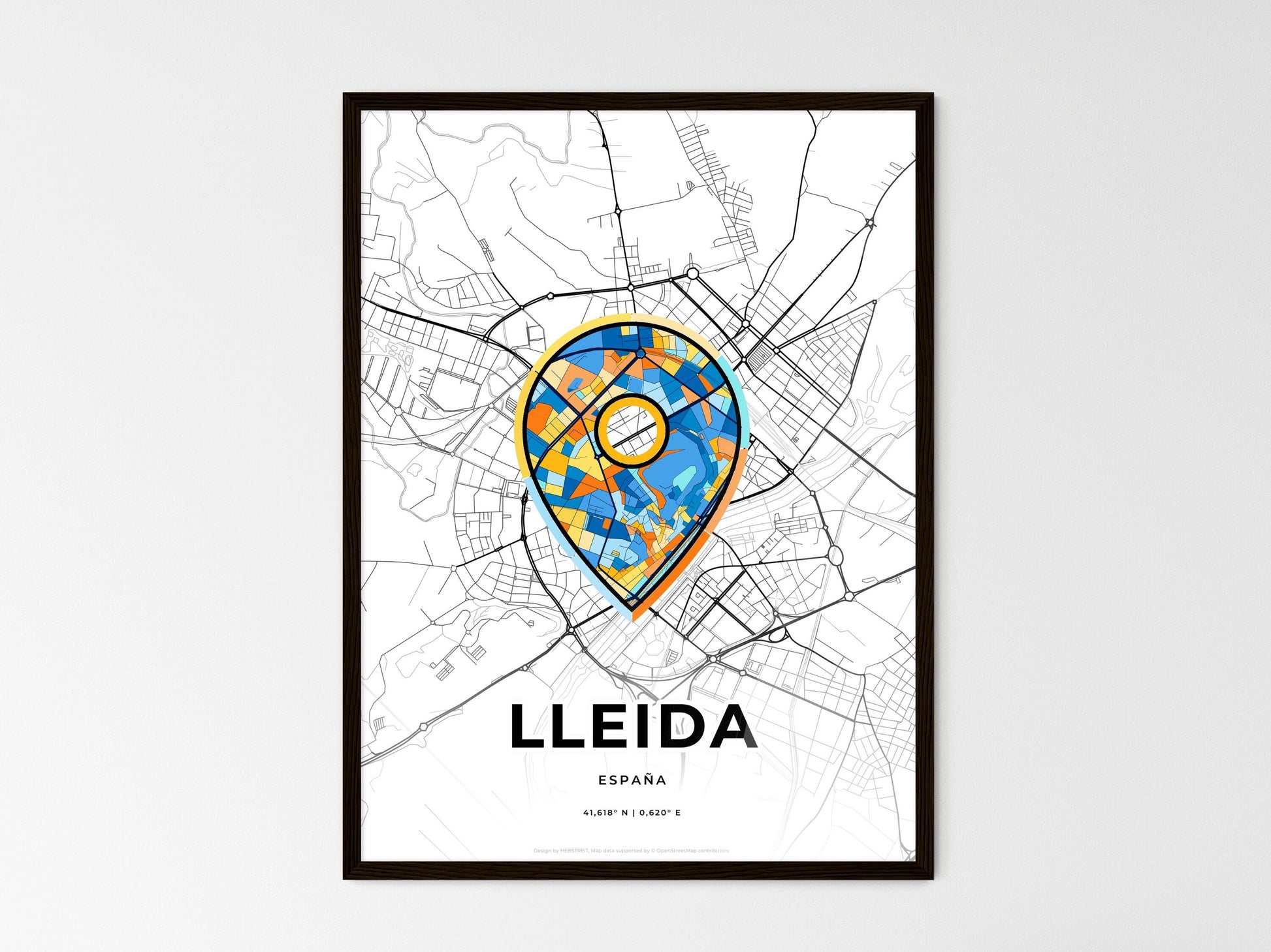 Lleida Spain wedding art map with pointer icon