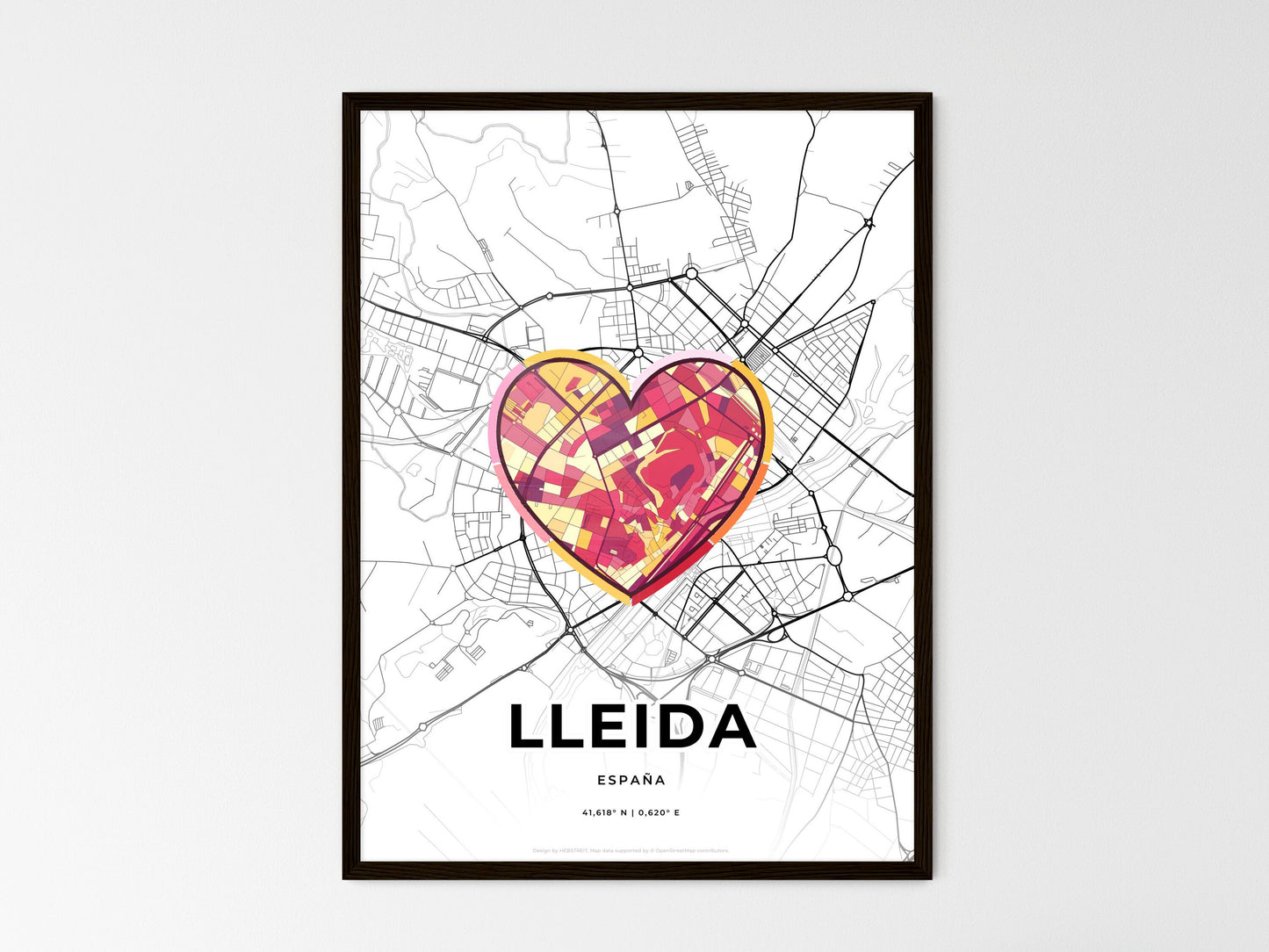 Lleida Spain wedding art map with heart icon