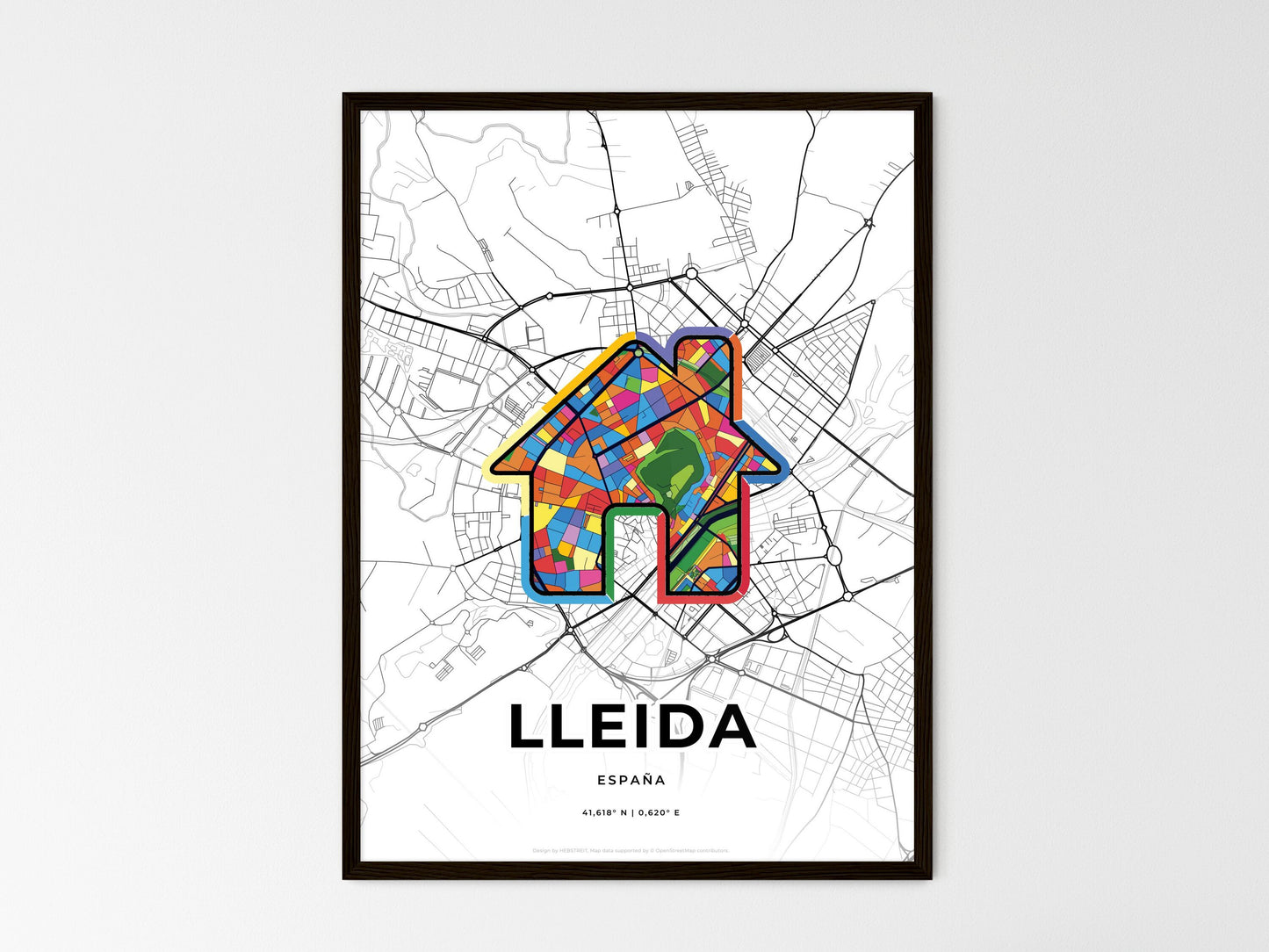 Lleida Spain wedding art map with home icon
