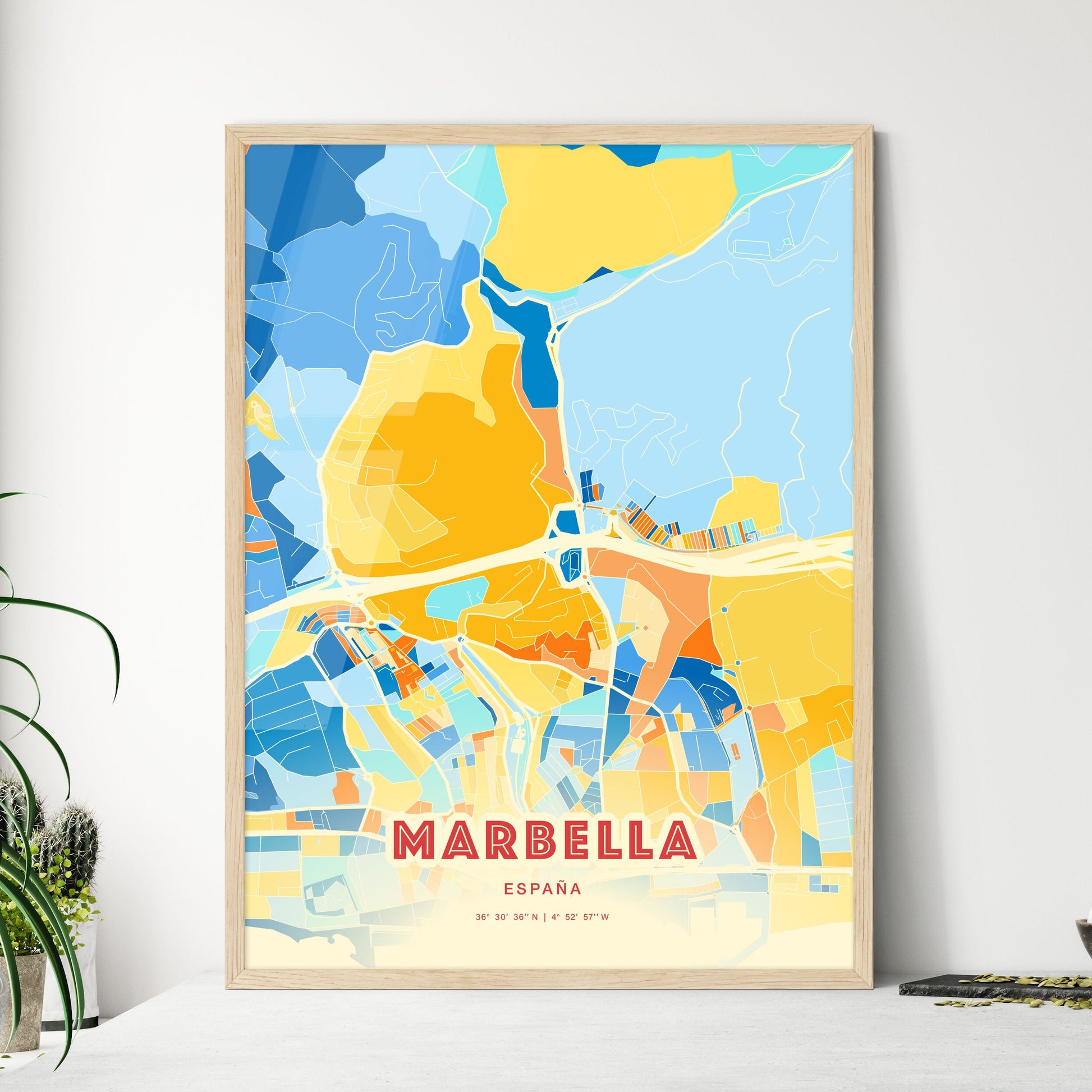 Colorful MARBELLA SPAIN Fine Art Map Blue Orange