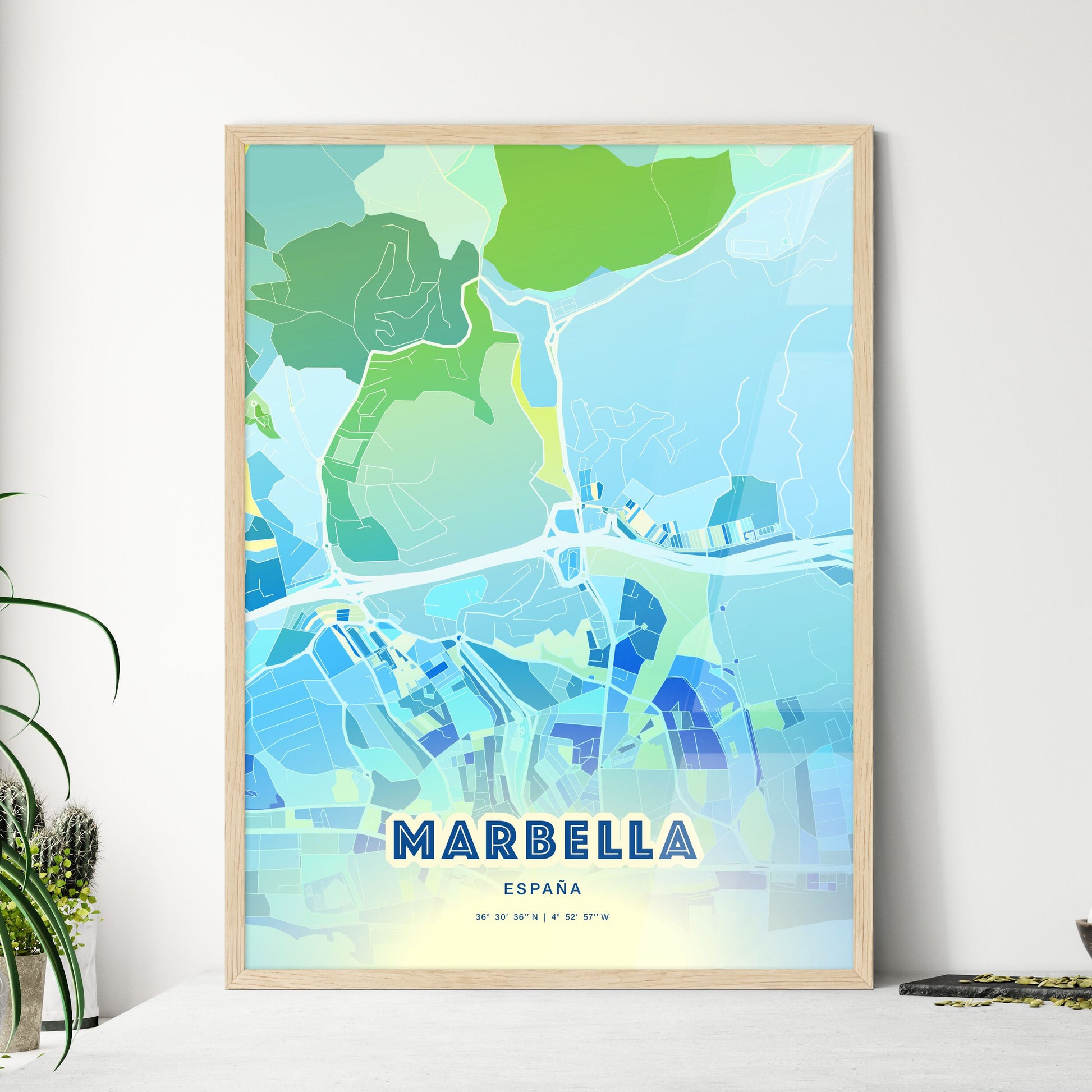 Colorful MARBELLA SPAIN Fine Art Map Cool Blue