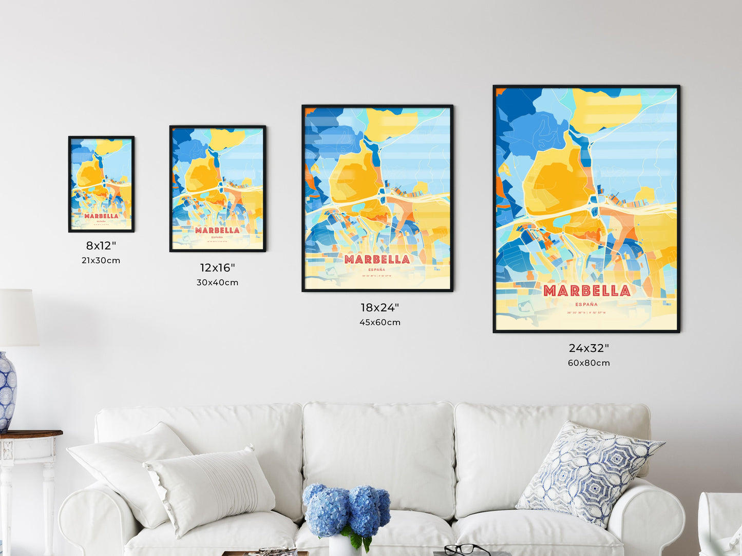 Colorful MARBELLA SPAIN Fine Art Map Blue Orange