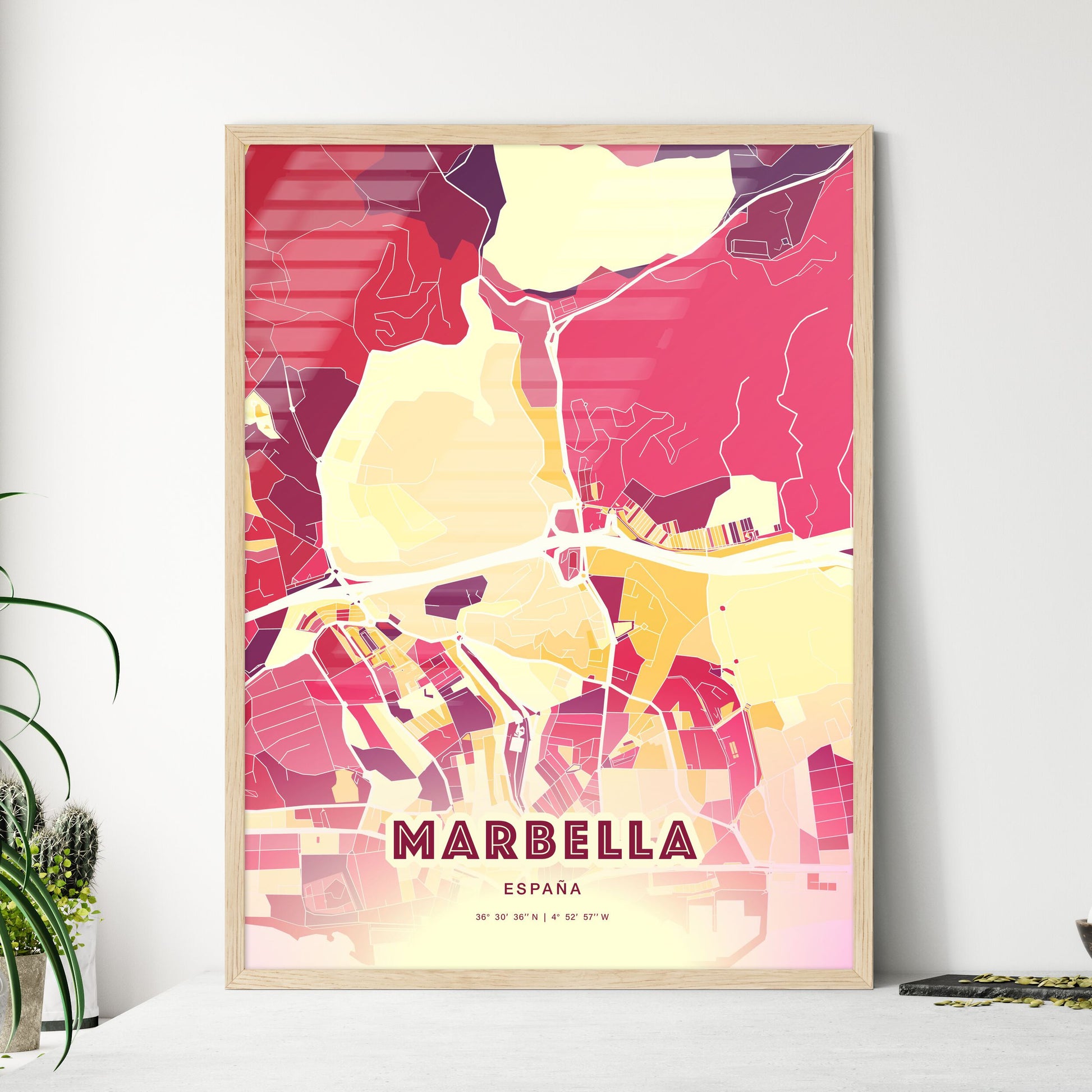 Colorful MARBELLA SPAIN Fine Art Map Hot Red