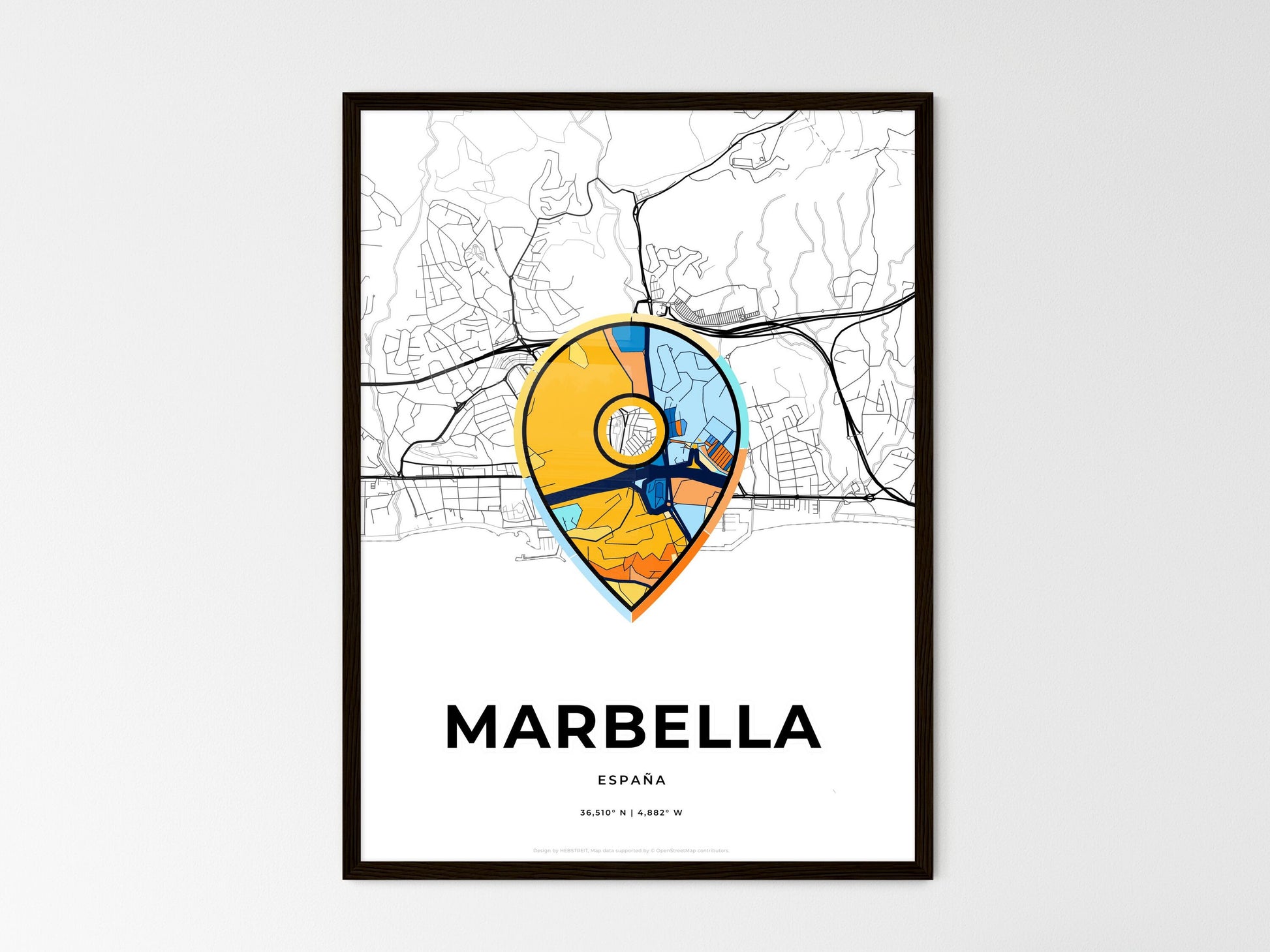 Marbella Spain wedding art map with pointer icon