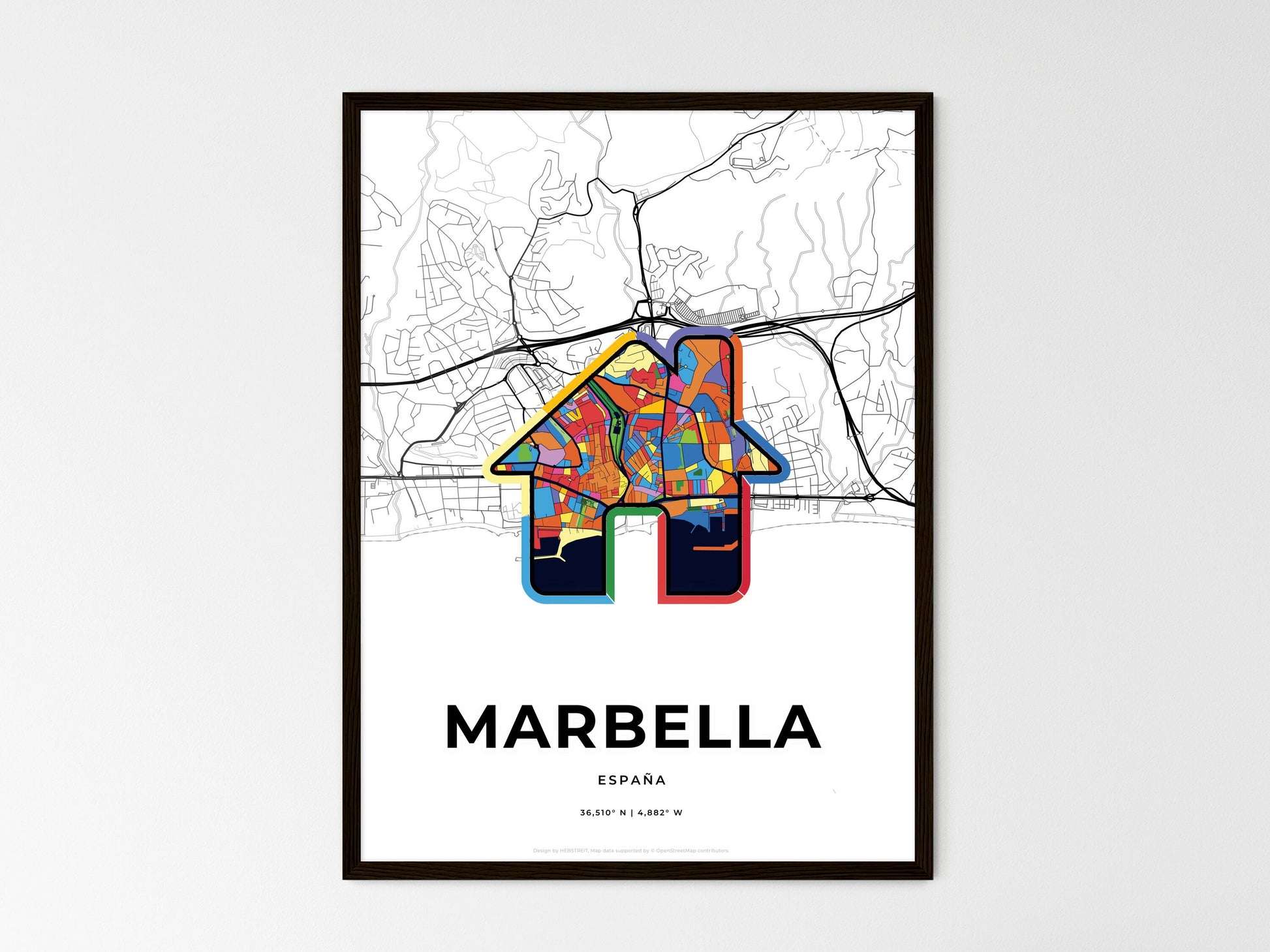 Marbella Spain wedding art map with home icon