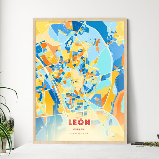 Colorful León Spain Fine Art Map Blue Orange