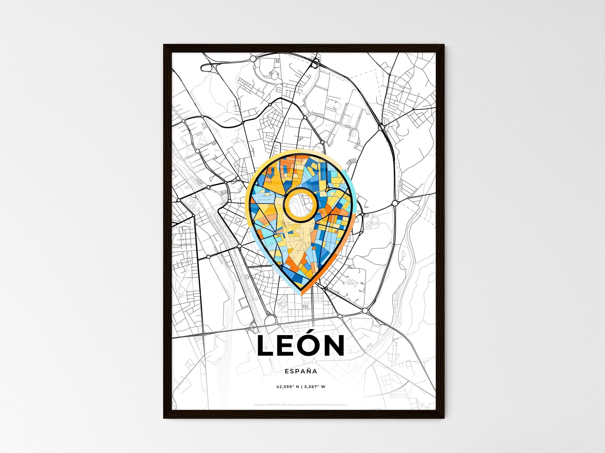 León Spain wedding art map with pointer icon