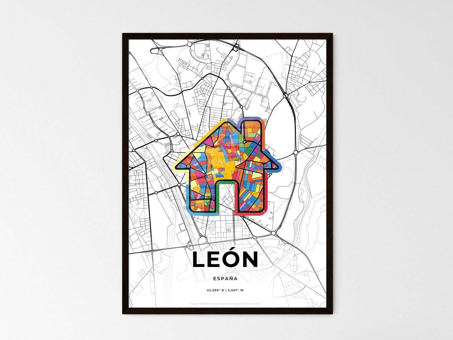 León Spain wedding art map with home icon
