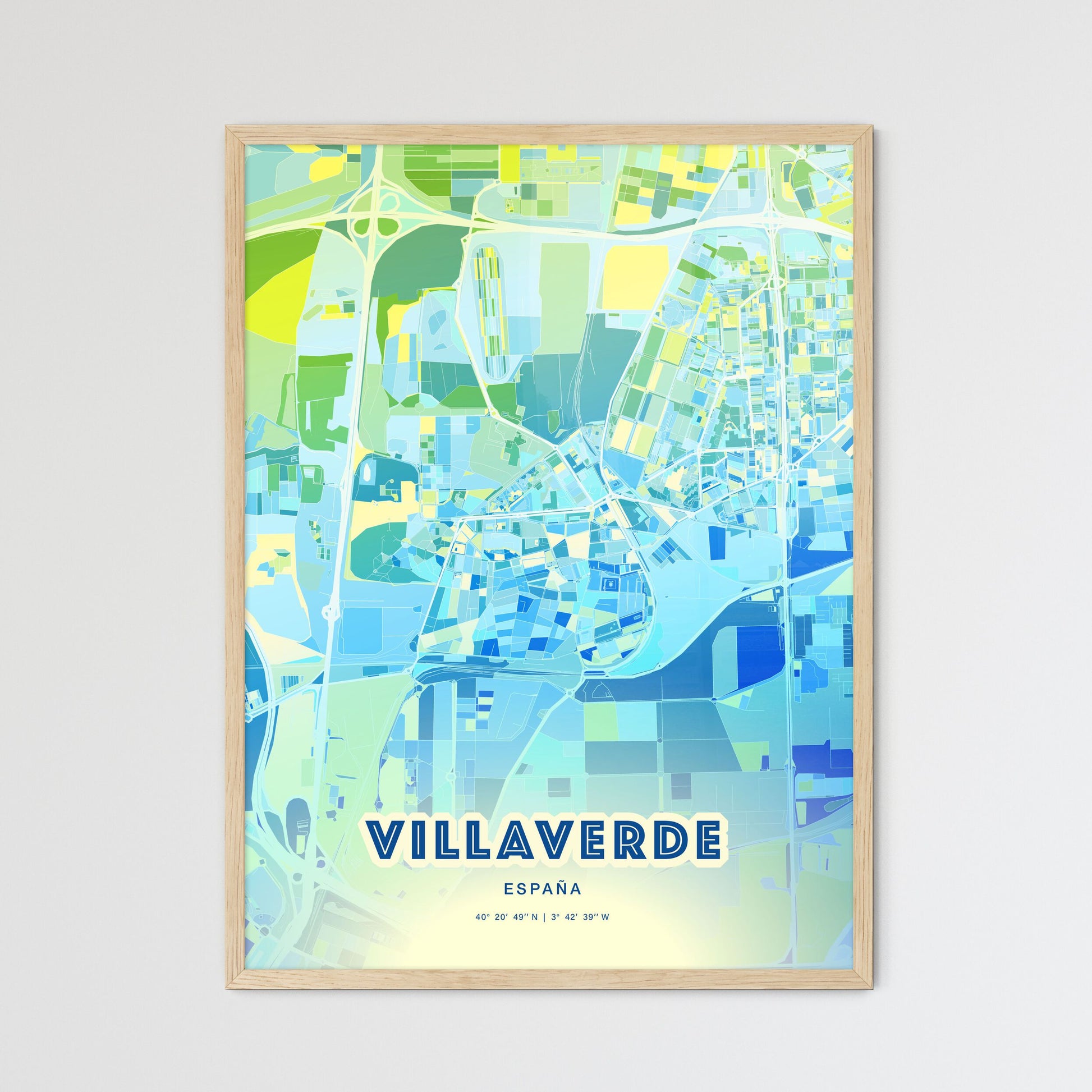 Colorful VILLAVERDE SPAIN Fine Art Map Cool Blue