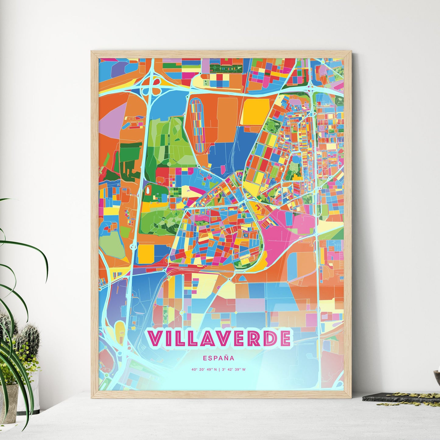 Colorful VILLAVERDE SPAIN Fine Art Map Crazy Colors