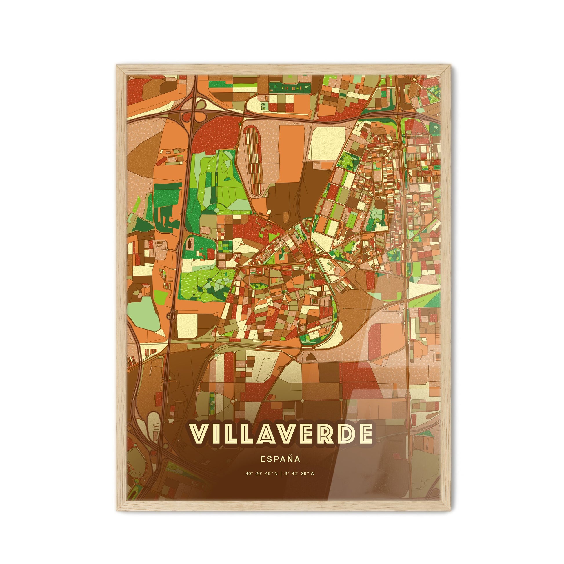 Colorful VILLAVERDE SPAIN Fine Art Map Farmhouse