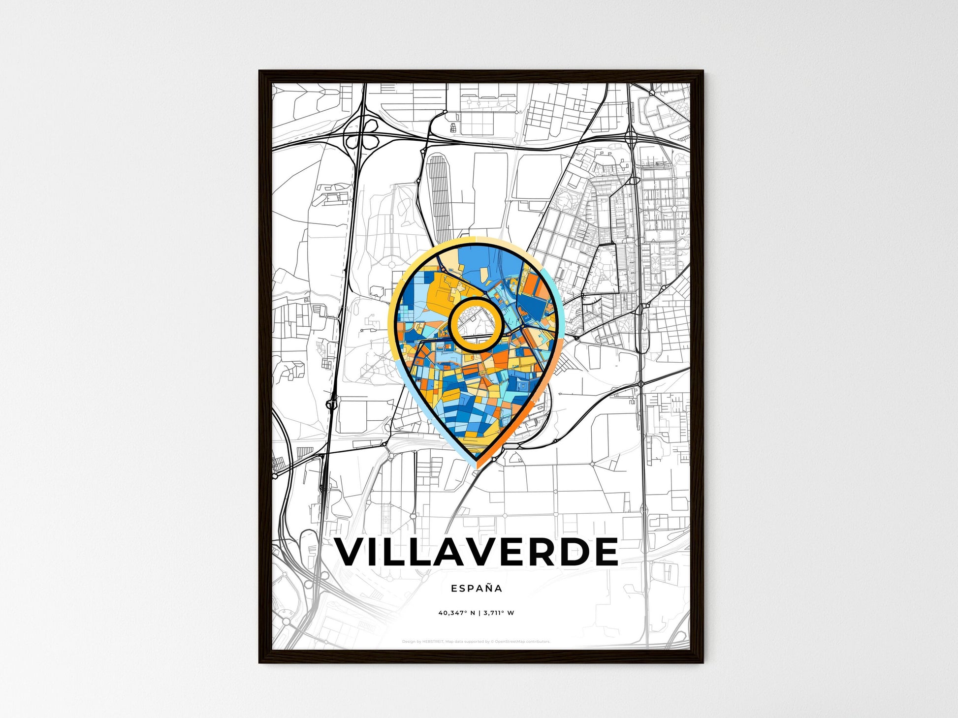Villaverde Spain wedding art map with pointer icon