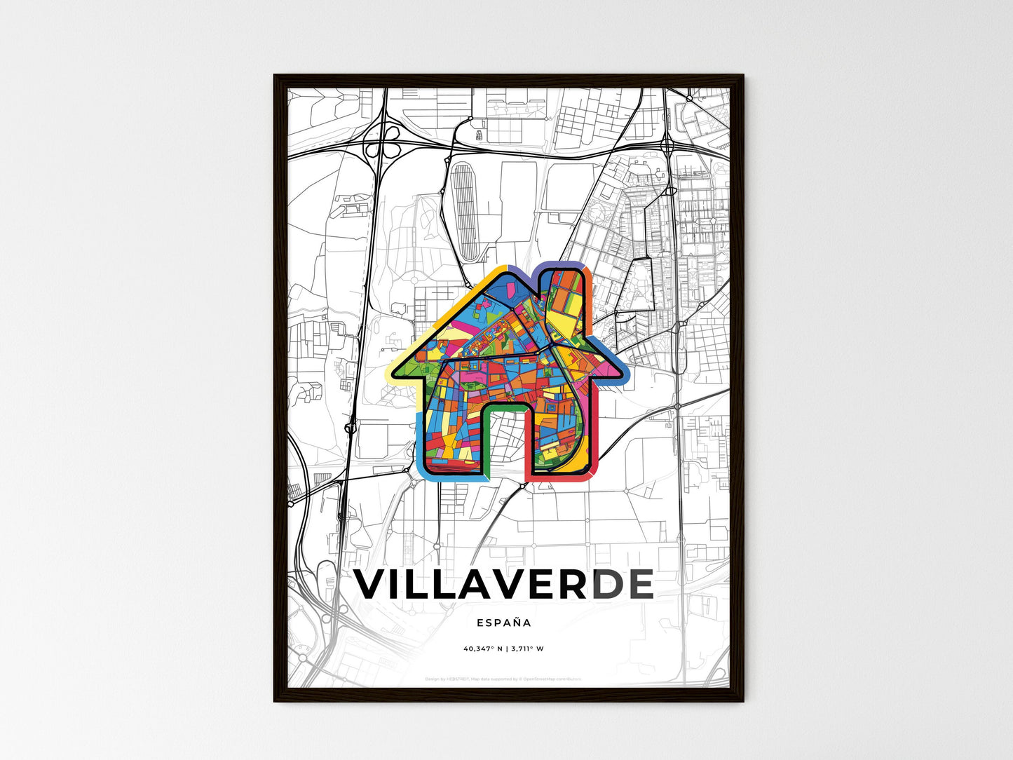 Villaverde Spain wedding art map with home icon