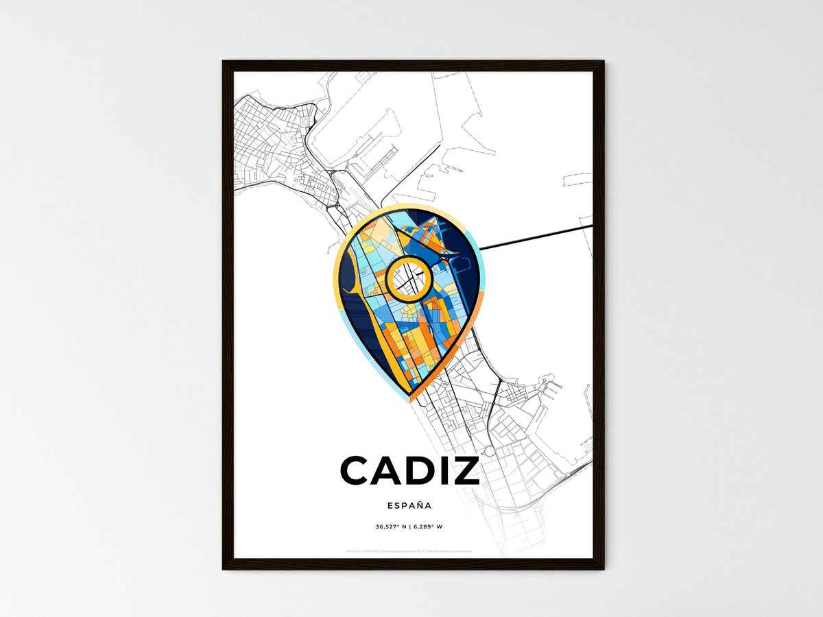 Cadiz Spain wedding art map with pointer icon