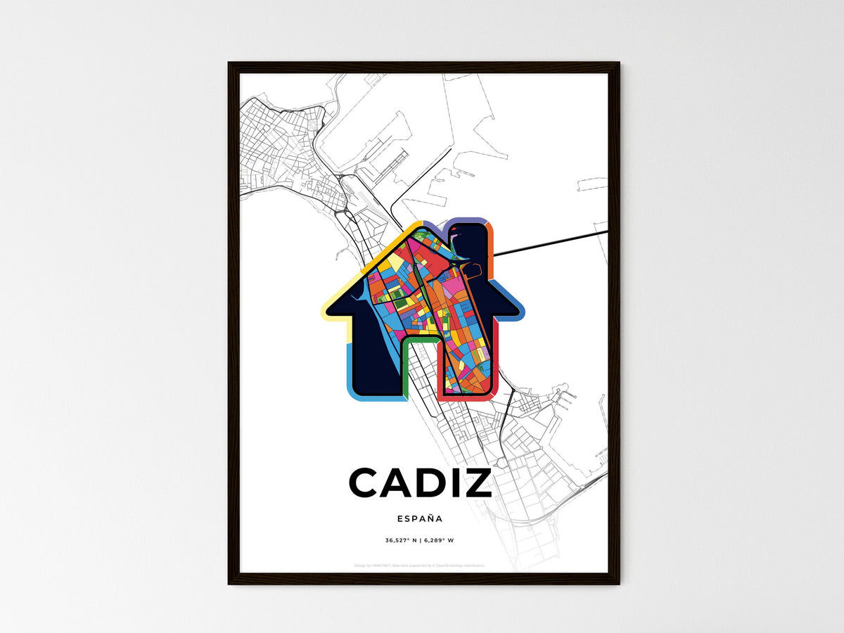 Cadiz Spain wedding art map with home icon