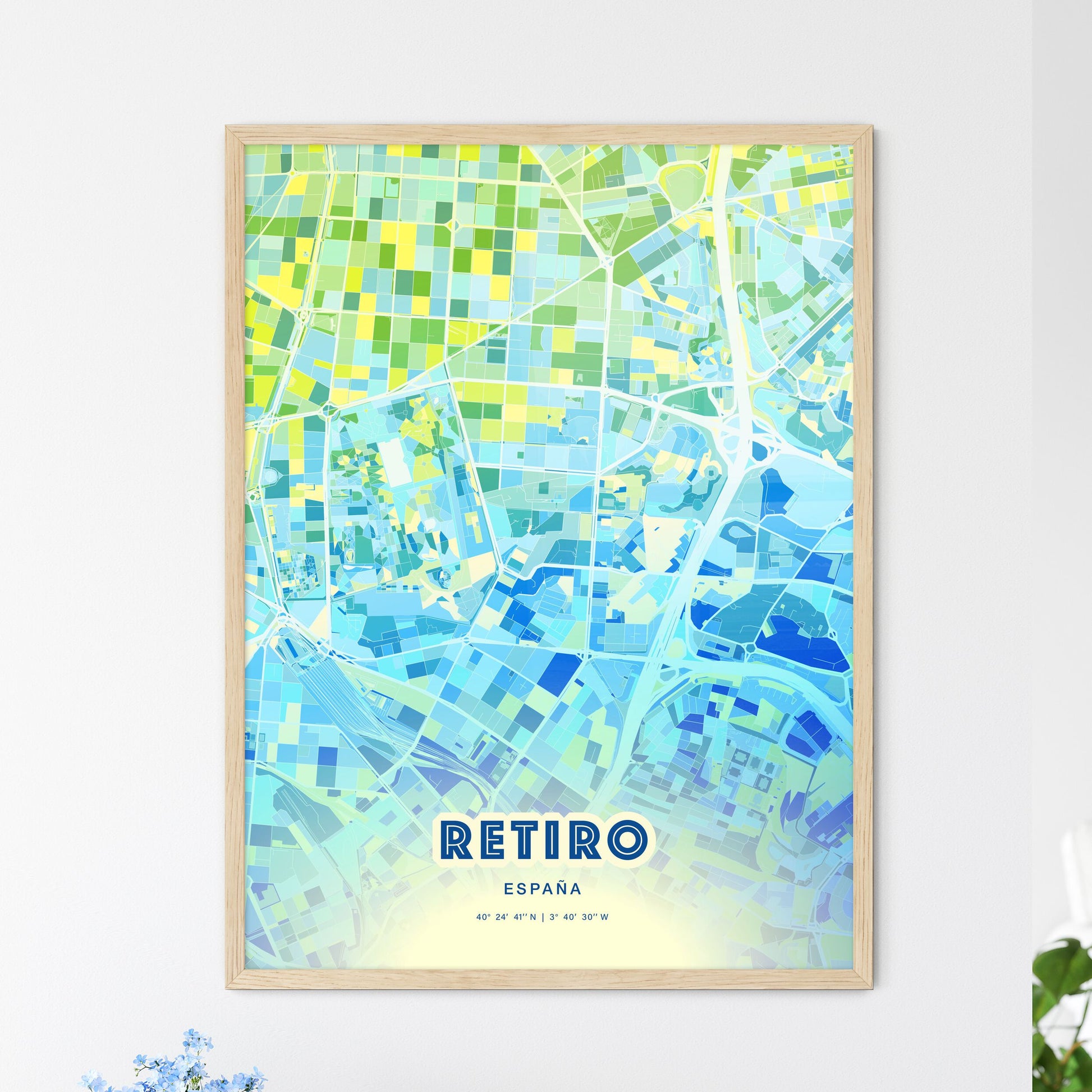 Colorful RETIRO SPAIN Fine Art Map Cool Blue