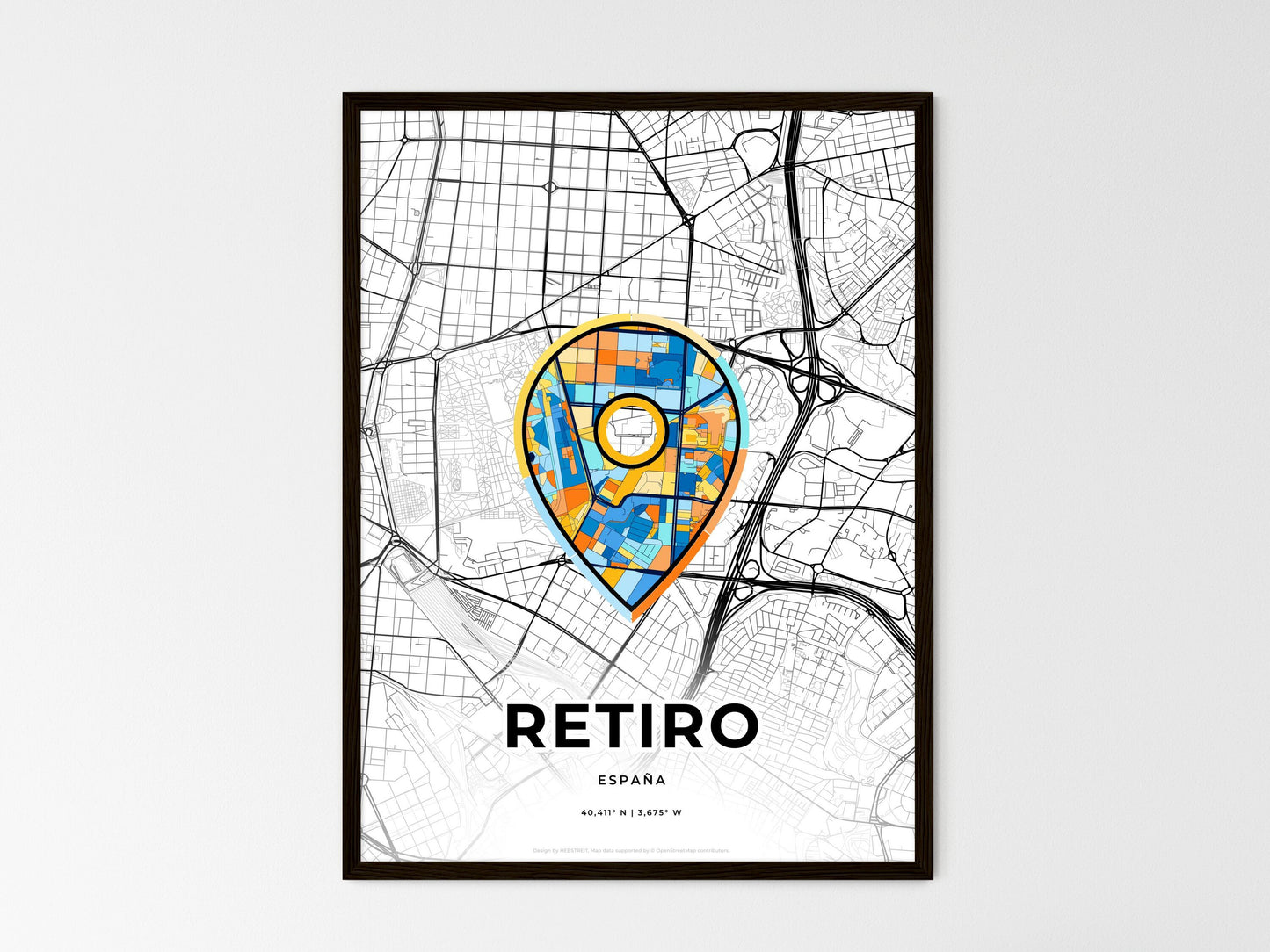 Retiro Spain wedding art map with pointer icon
