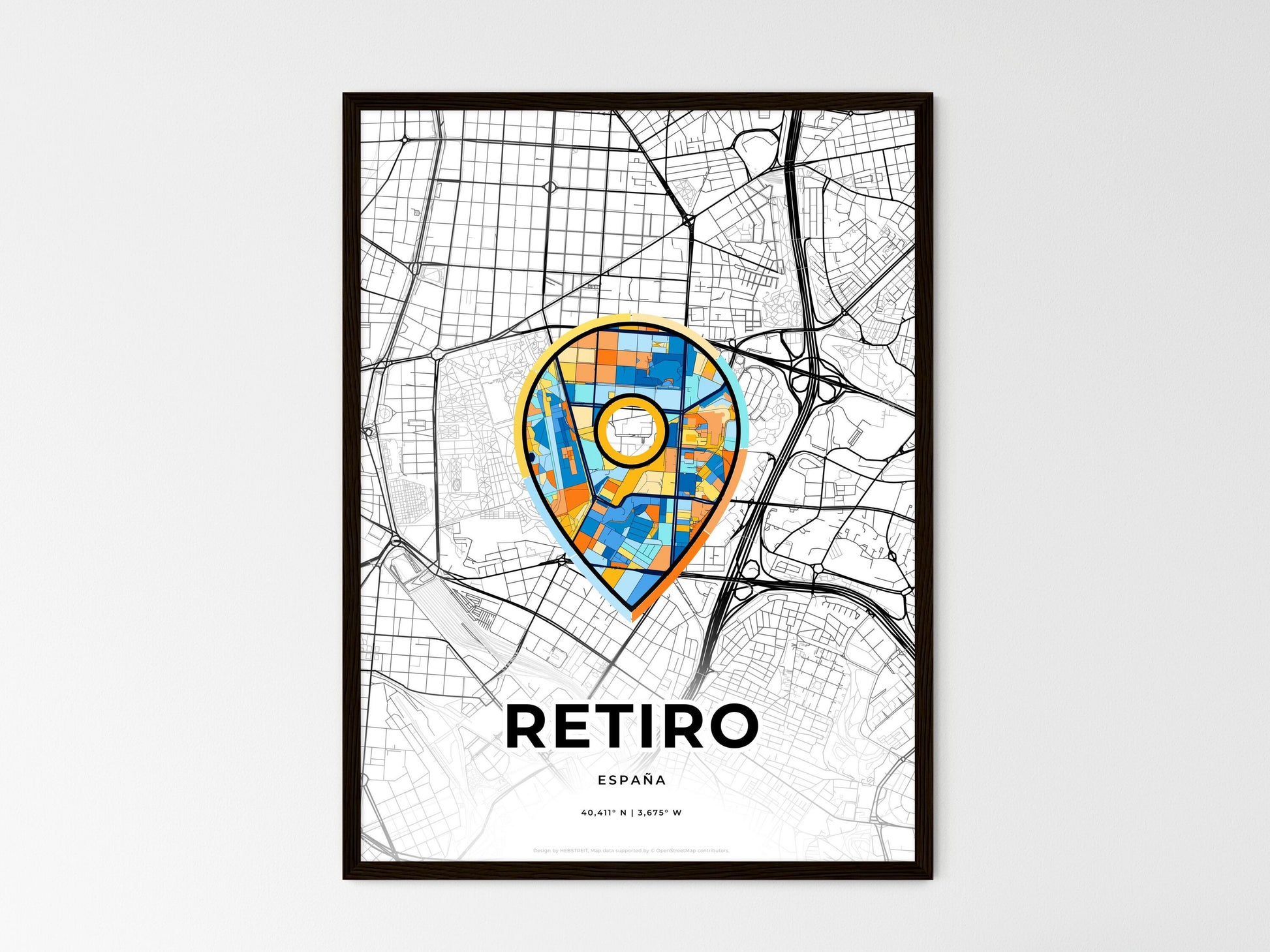 Retiro Spain wedding art map with pointer icon