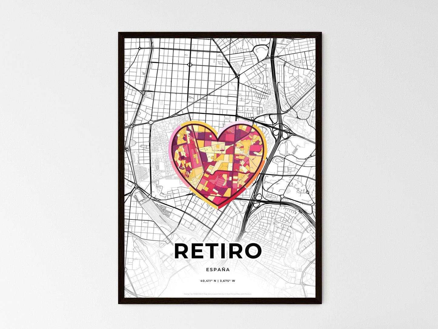 Retiro Spain wedding art map with heart icon