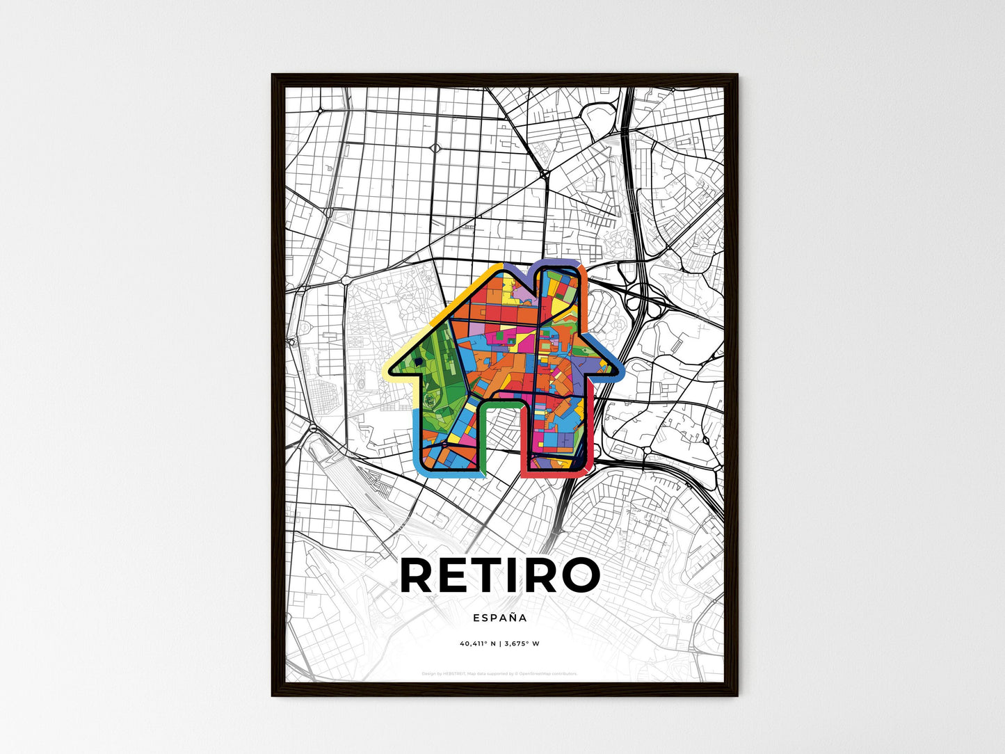 Retiro Spain wedding art map with home icon