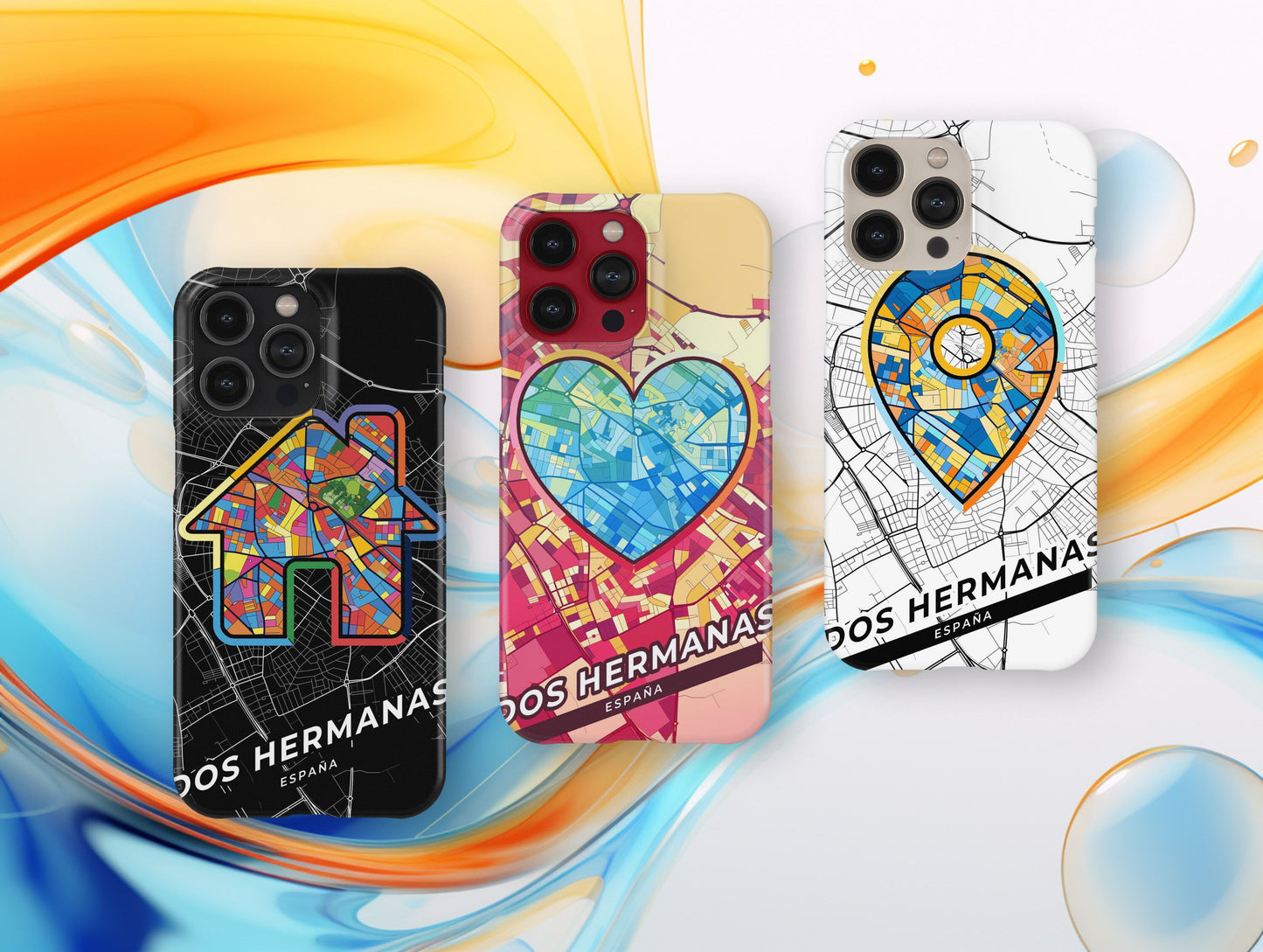 Dos Hermanas Spain slim phone case with colorful icon. Birthday, wedding or housewarming gift. Couple match cases.