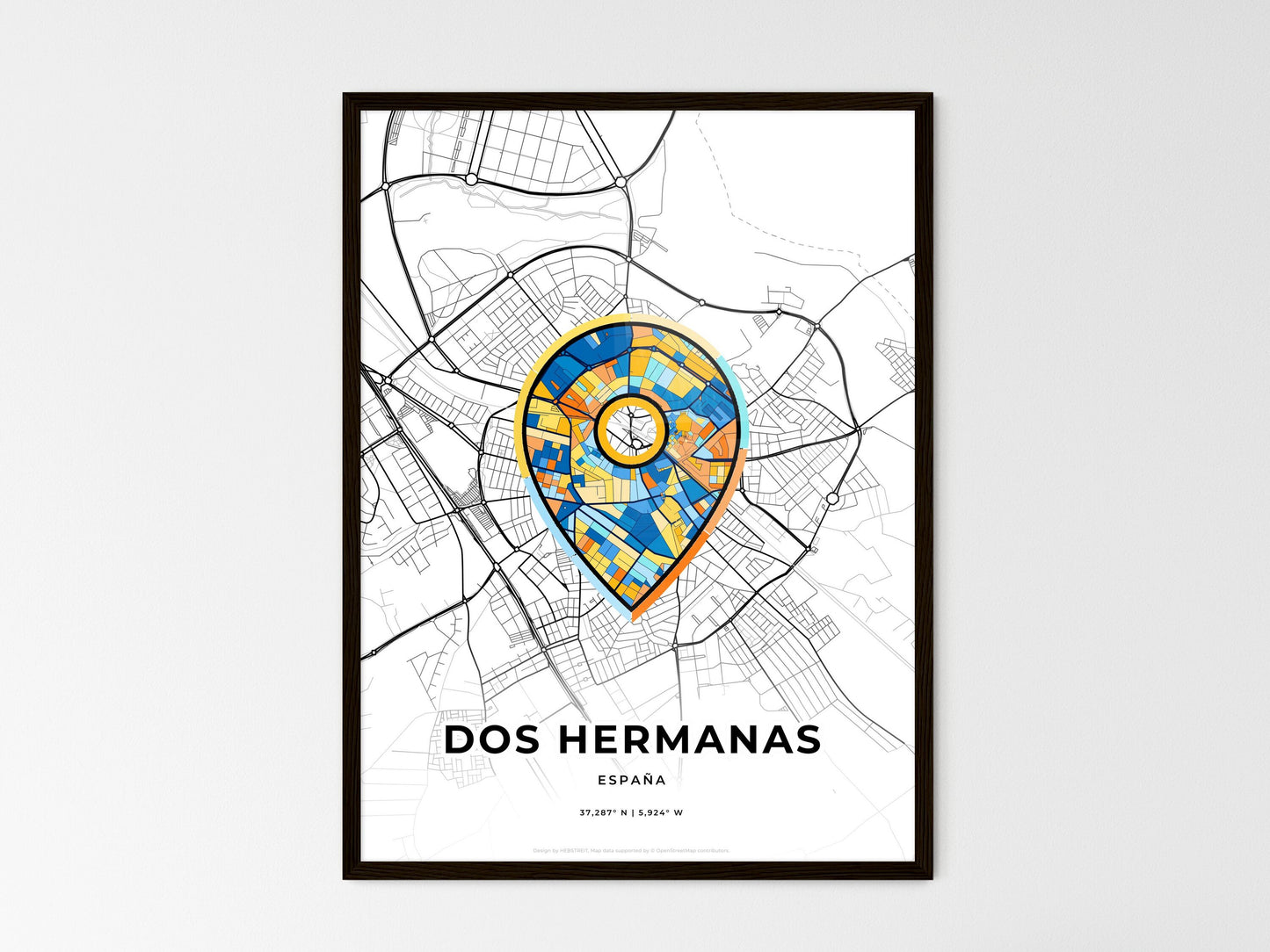 Dos Hermanas Spain wedding art map with pointer icon
