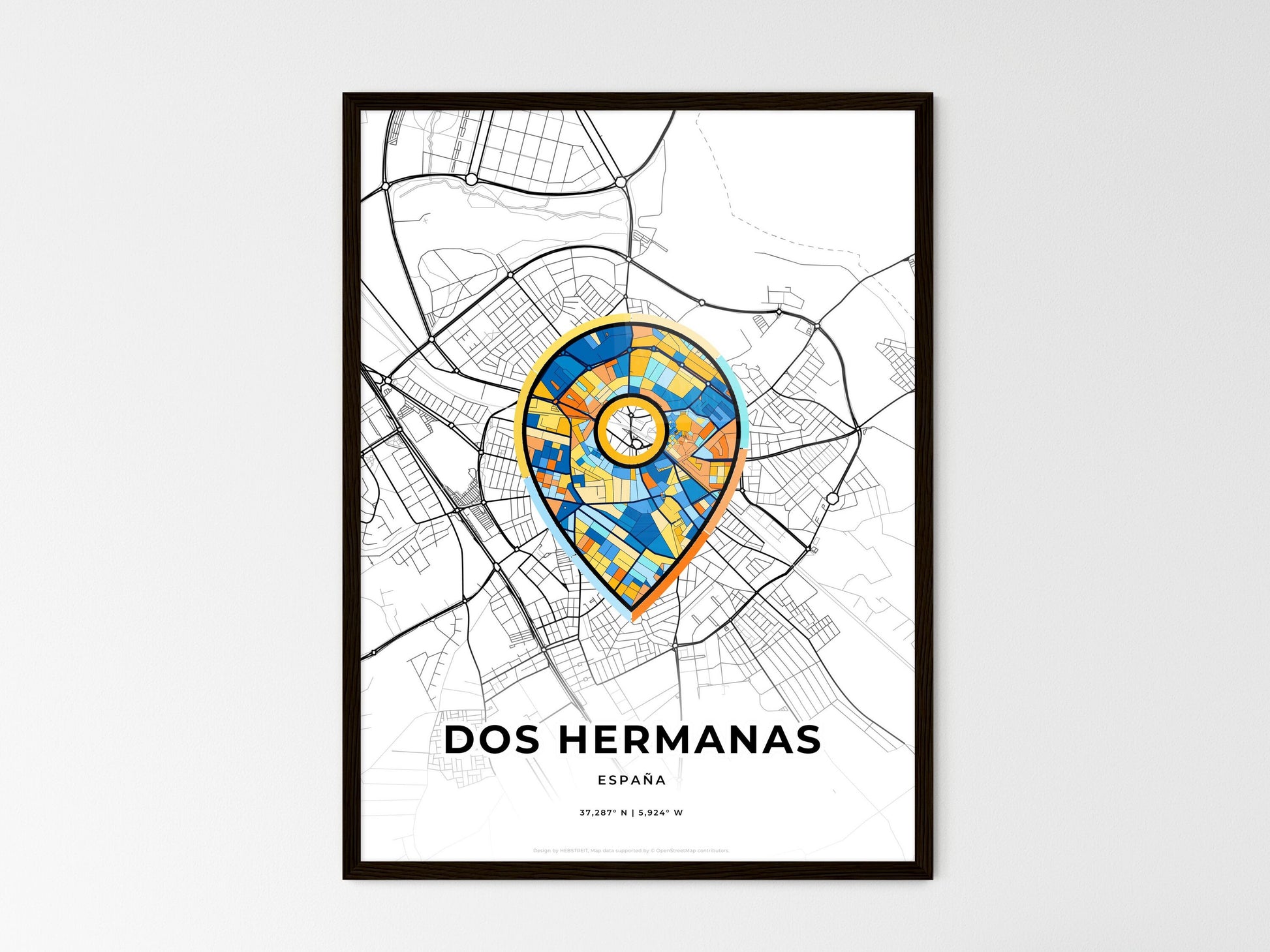 Dos Hermanas Spain wedding art map with pointer icon