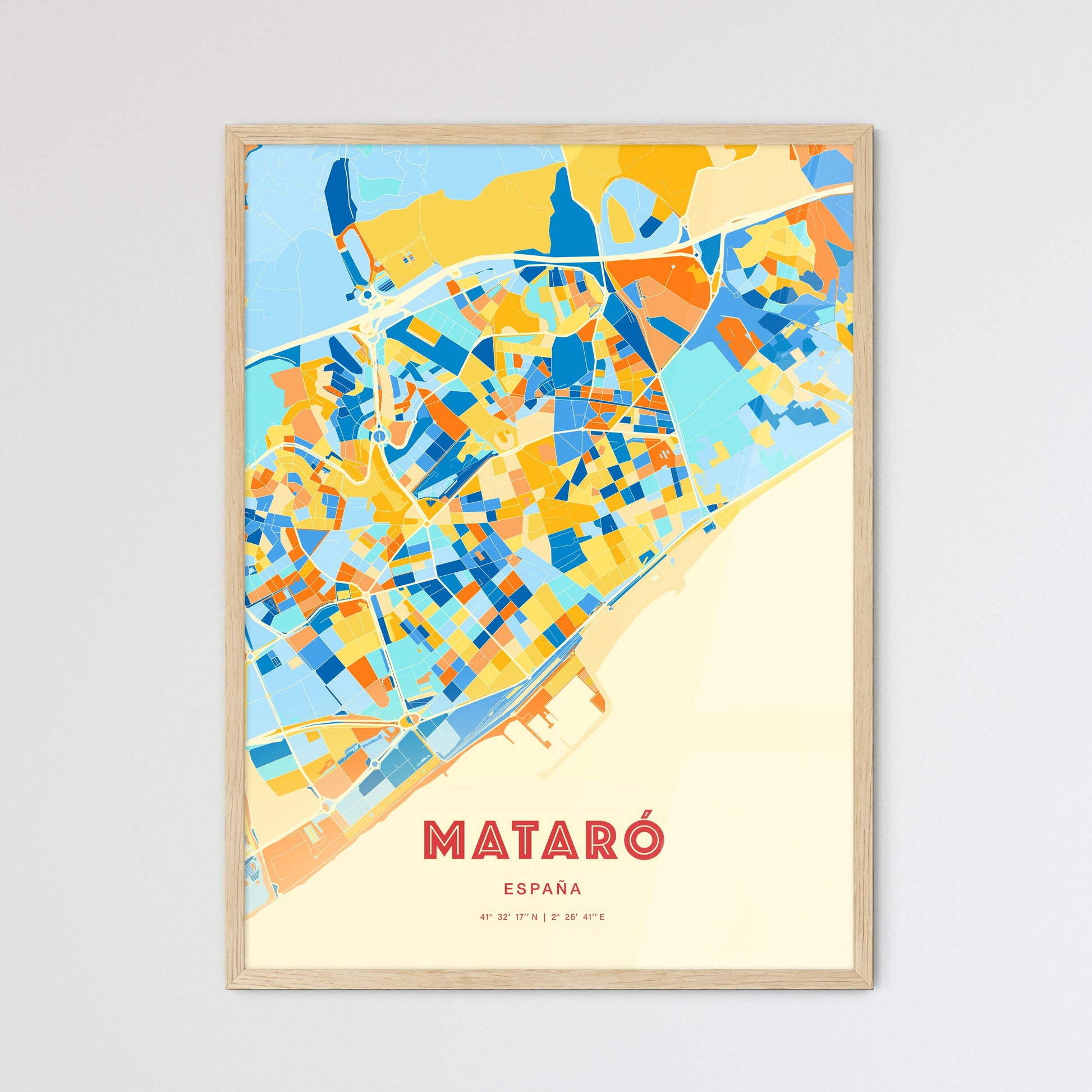 Colorful Mataró Spain Fine Art Map Blue Orange