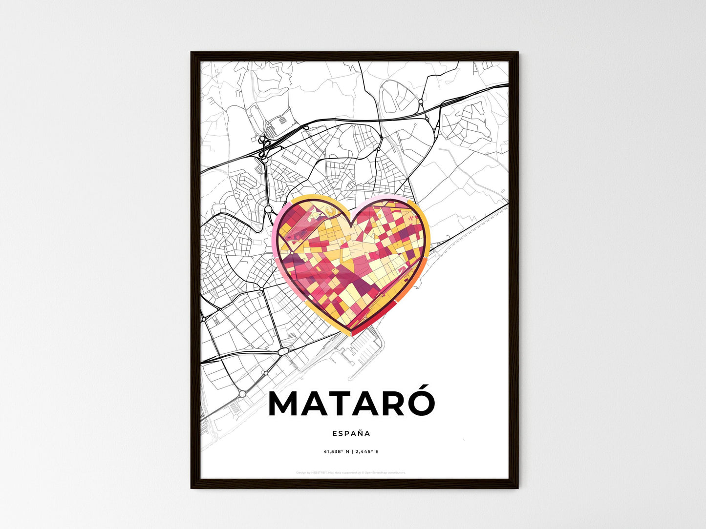 Mataró Spain wedding art map with heart icon