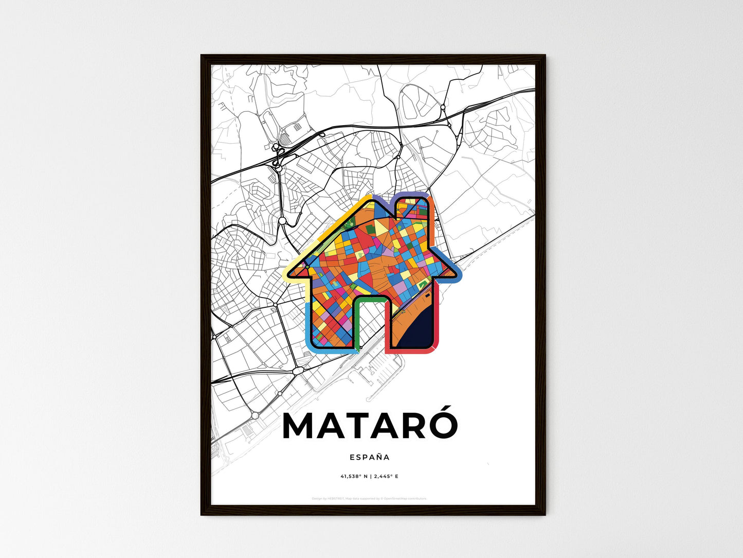 Mataró Spain wedding art map with home icon