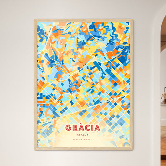 Colorful GRÀCIA SPAIN Fine Art Map Blue Orange