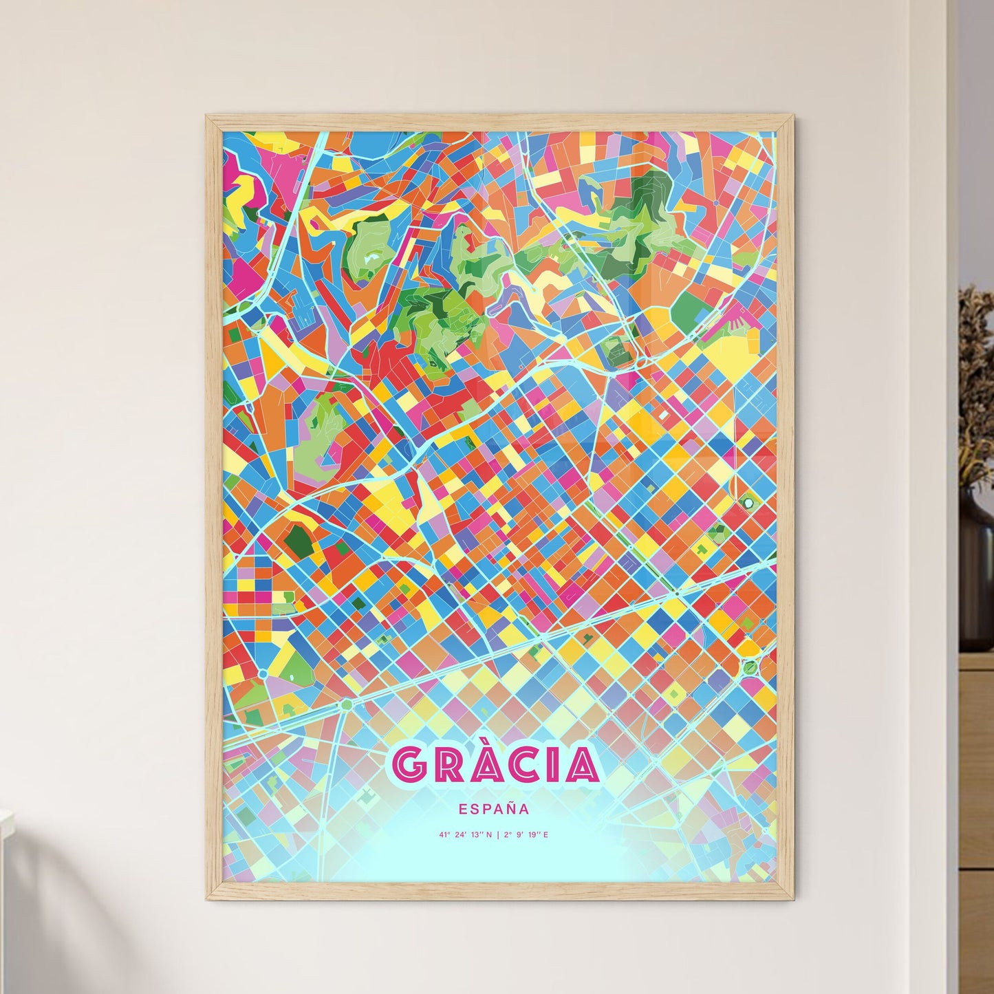 Colorful GRÀCIA SPAIN Fine Art Map Crazy Colors