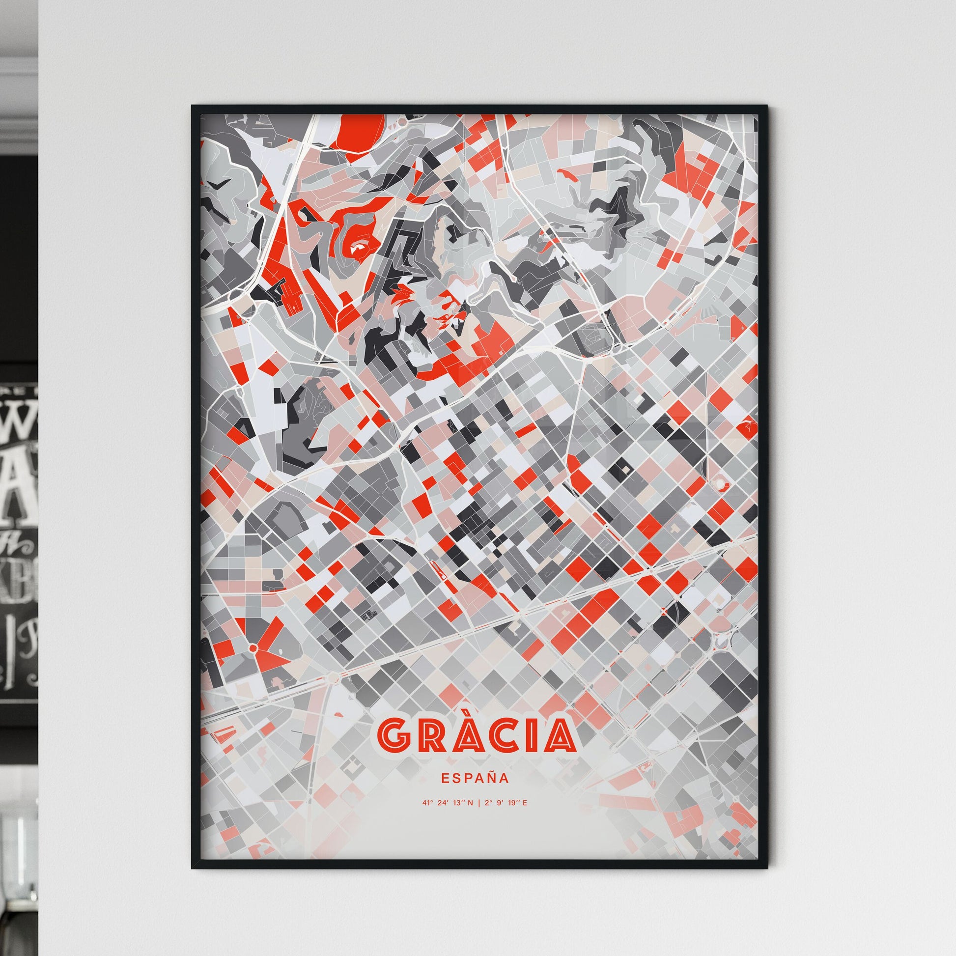 Colorful GRÀCIA SPAIN Fine Art Map Modern