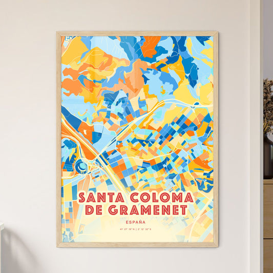 Colorful SANTA COLOMA DE GRAMENET SPAIN Fine Art Map Blue Orange
