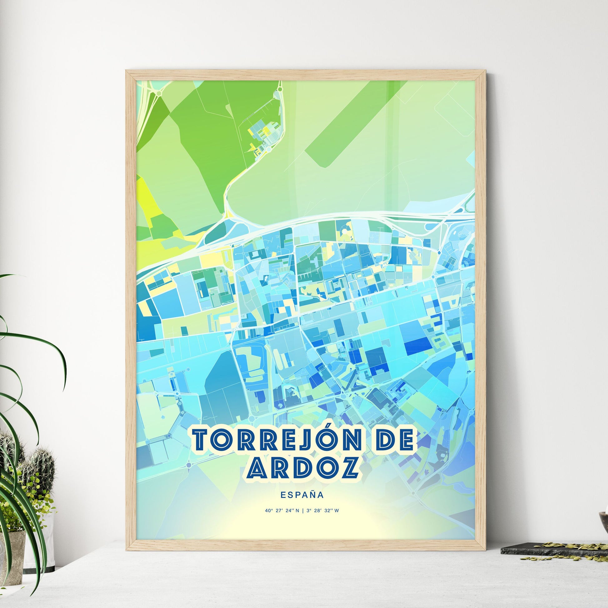 Colorful TORREJÓN DE ARDOZ SPAIN Fine Art Map Cool Blue