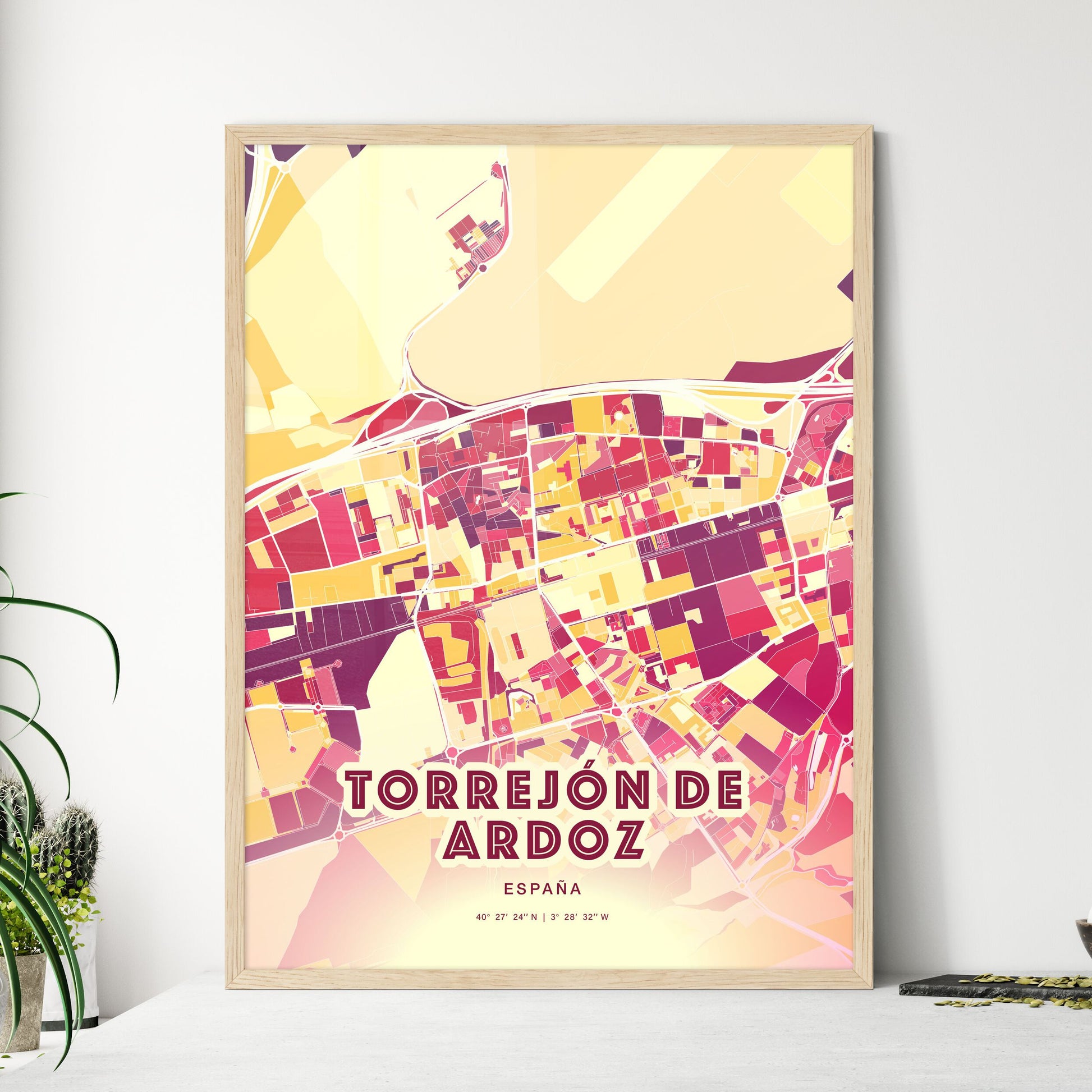 Colorful TORREJÓN DE ARDOZ SPAIN Fine Art Map Hot Red