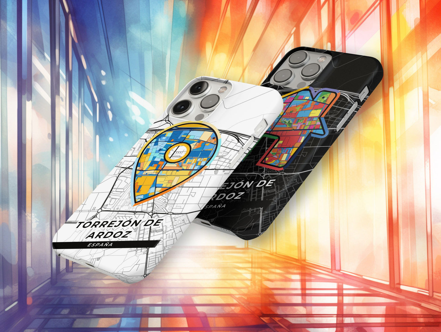 Torrejón De Ardoz Spain slim phone case with colorful icon. Birthday, wedding or housewarming gift. Couple match cases.