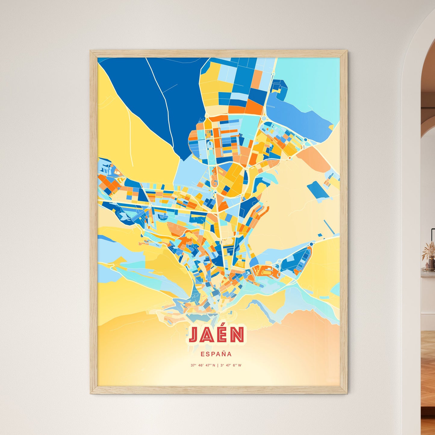 Colorful JAÉN SPAIN Fine Art Map Blue Orange