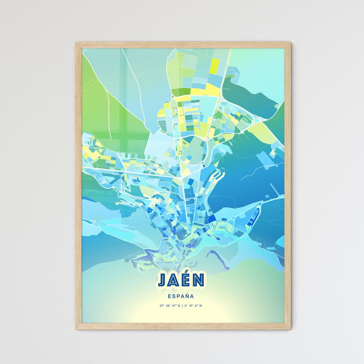 Colorful JAÉN SPAIN Fine Art Map Cool Blue