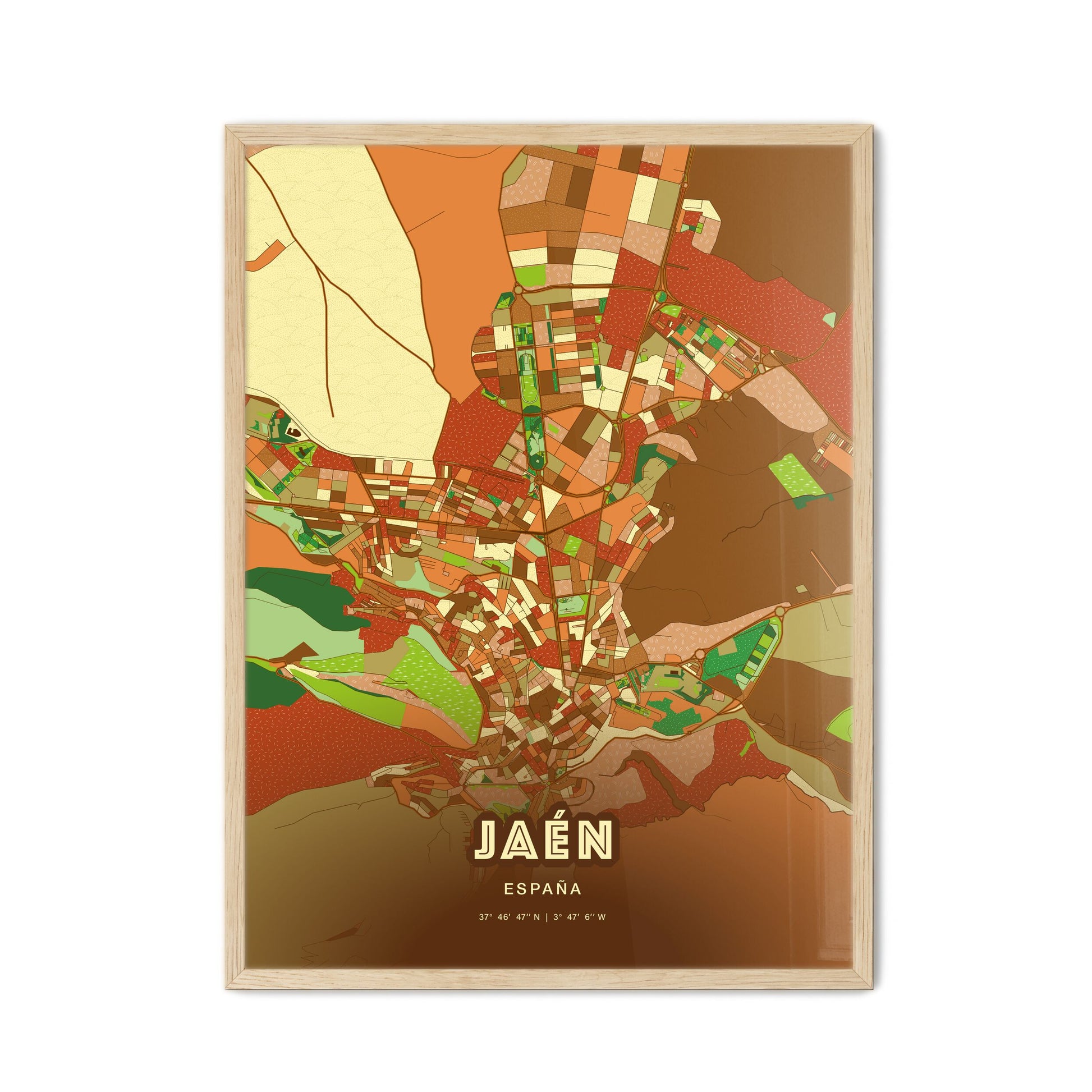 Colorful JAÉN SPAIN Fine Art Map Farmhouse