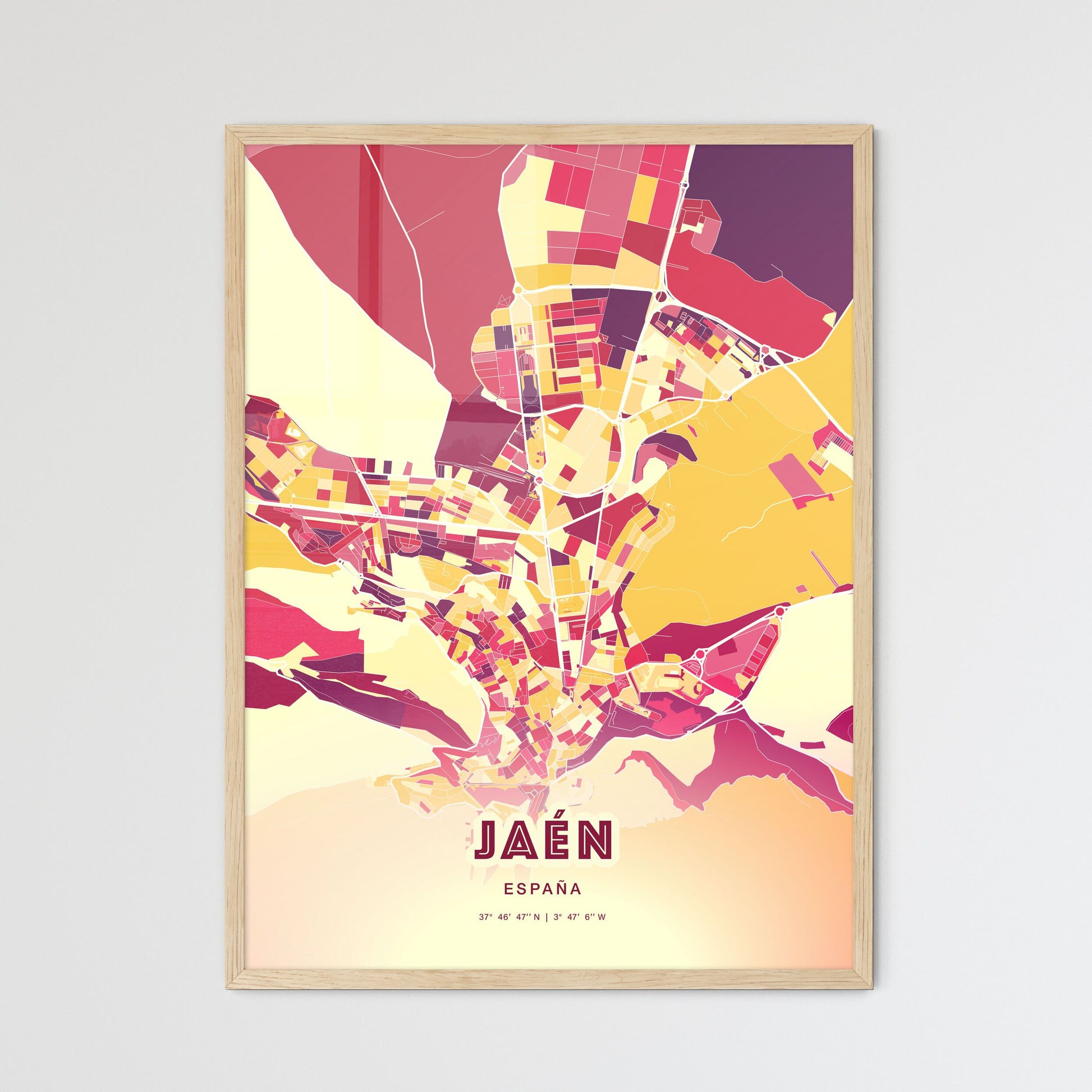 Colorful JAÉN SPAIN Fine Art Map Hot Red