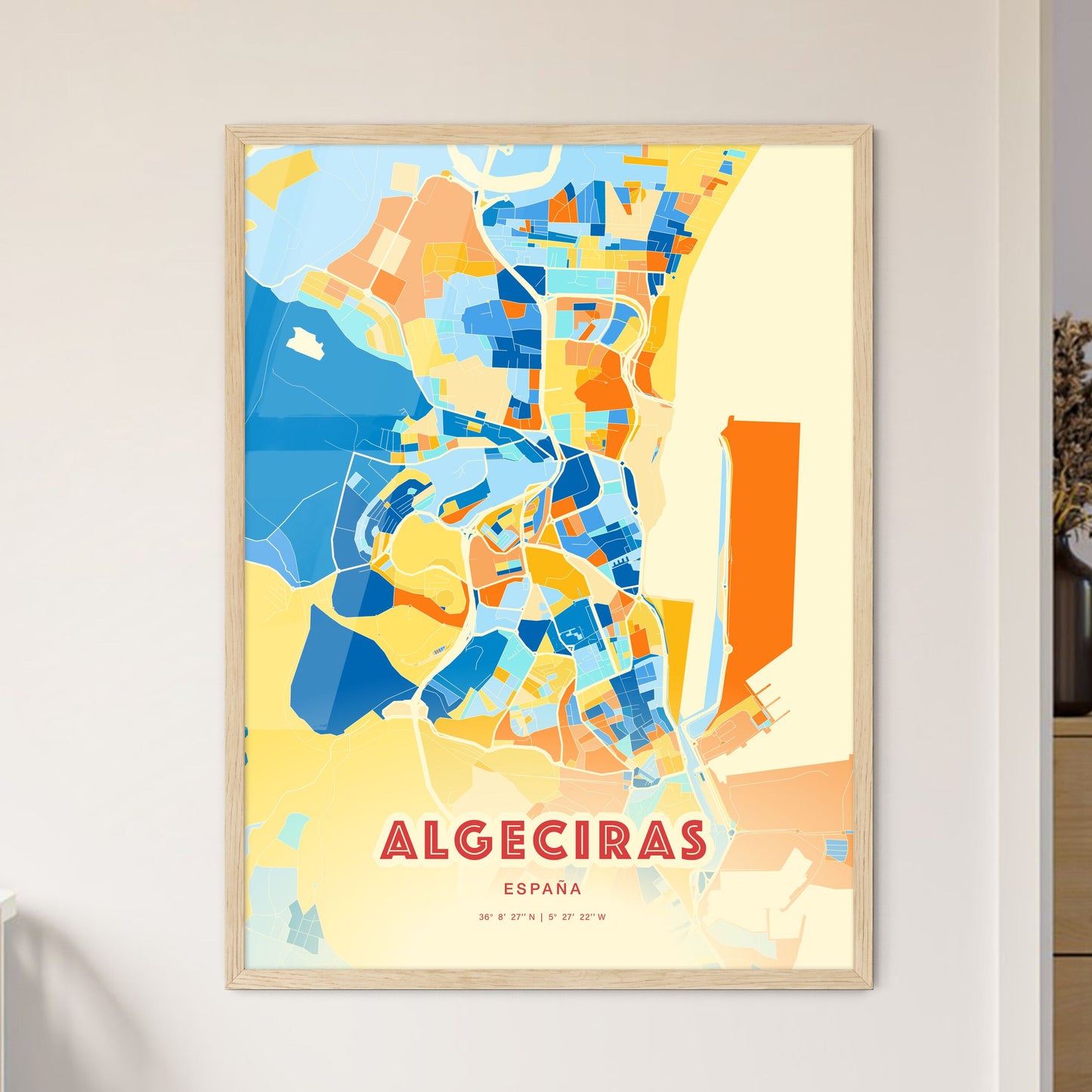 Colorful Algeciras Spain Fine Art Map Blue Orange